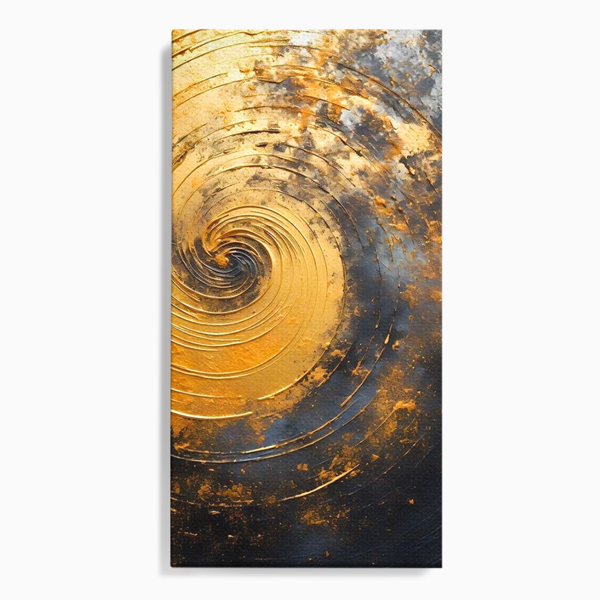 Tablou Canvas Premium LuxCanva® PI1177, Vortexul Auriu, Abstract, Spirala, Eclipsa, Negru, Living, Culori Vibrante