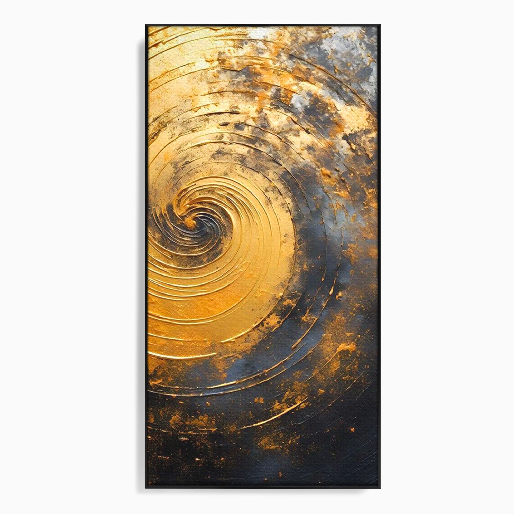 Tablou Canvas Premium LuxCanva® PI1177, Vortexul Auriu, Abstract, Spirala, Eclipsa, Negru, Living, Culori Vibrante