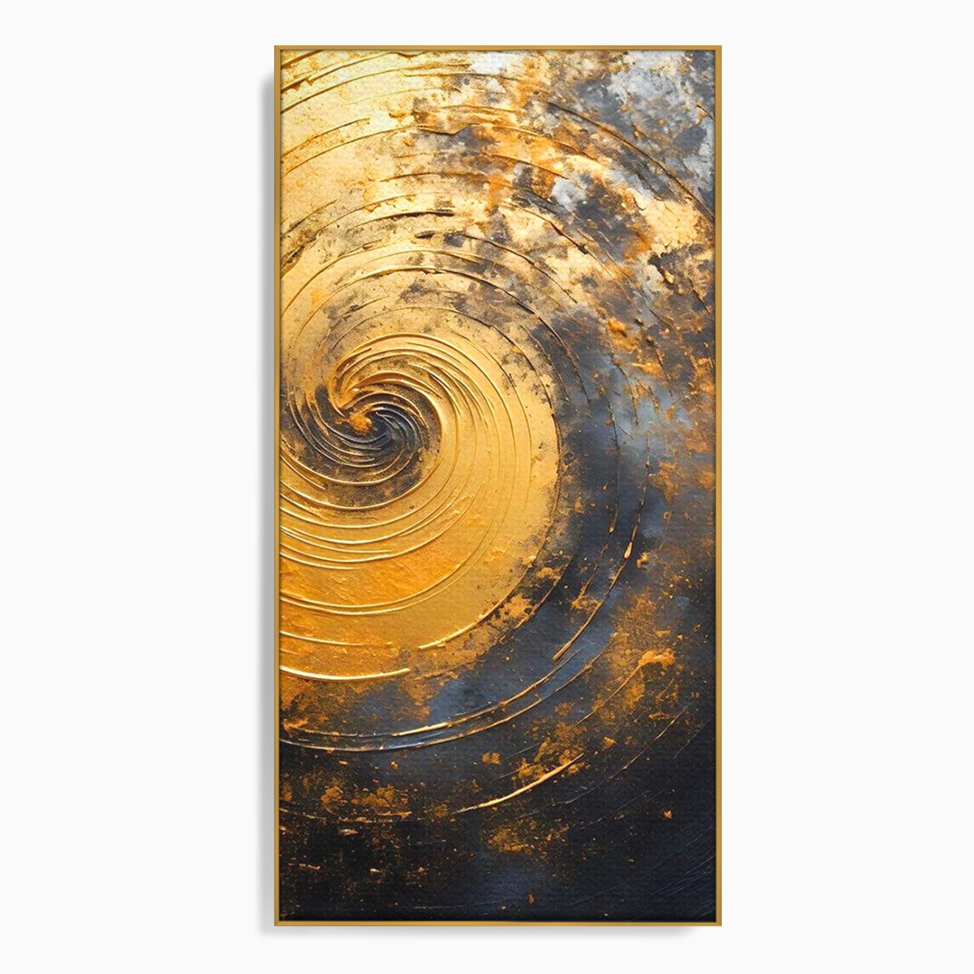 Tablou Canvas Premium LuxCanva® PI1177, Vortexul Auriu, Abstract, Spirala, Eclipsa, Negru, Living, Culori Vibrante