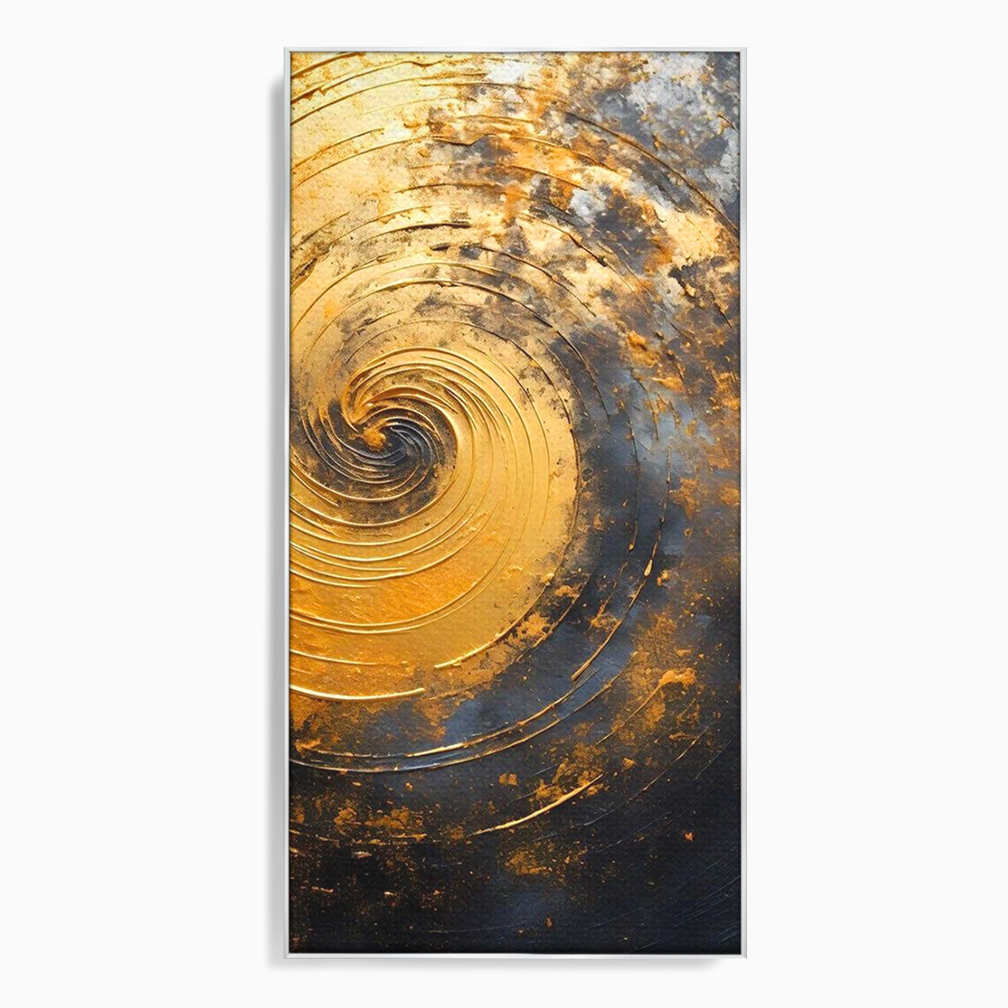Tablou Canvas Premium LuxCanva® PI1177, Vortexul Auriu, Abstract, Spirala, Eclipsa, Negru, Living, Culori Vibrante