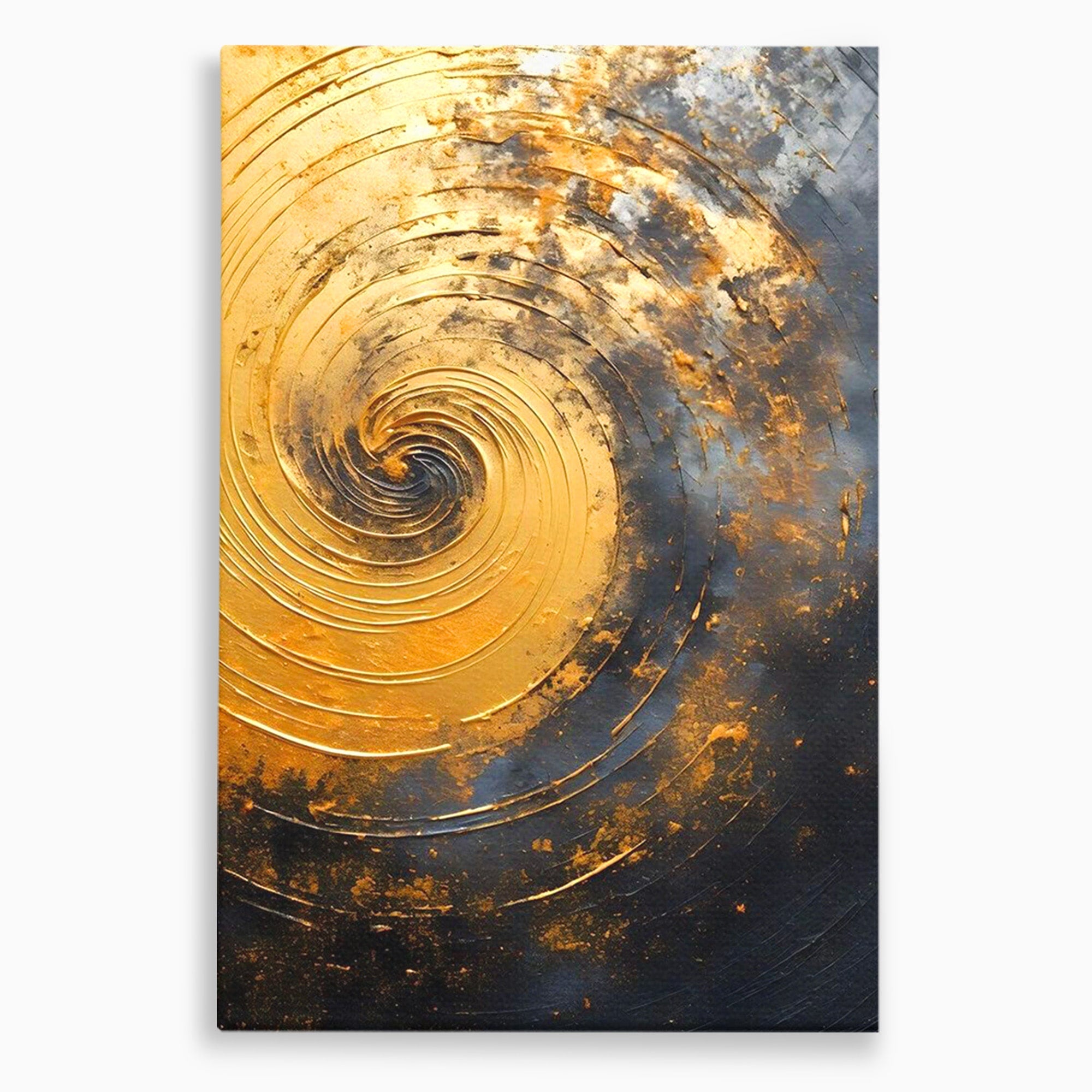 Tablou Canvas Premium LuxCanva® PI1177, Vortexul Auriu, Abstract, Spirala, Eclipsa, Negru, Living, Culori Vibrante