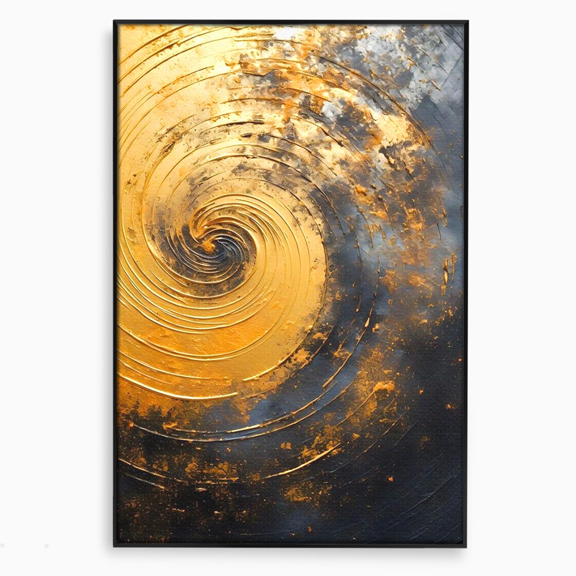 Tablou Canvas Premium LuxCanva® PI1177, Vortexul Auriu, Abstract, Spirala, Eclipsa, Negru, Living, Culori Vibrante