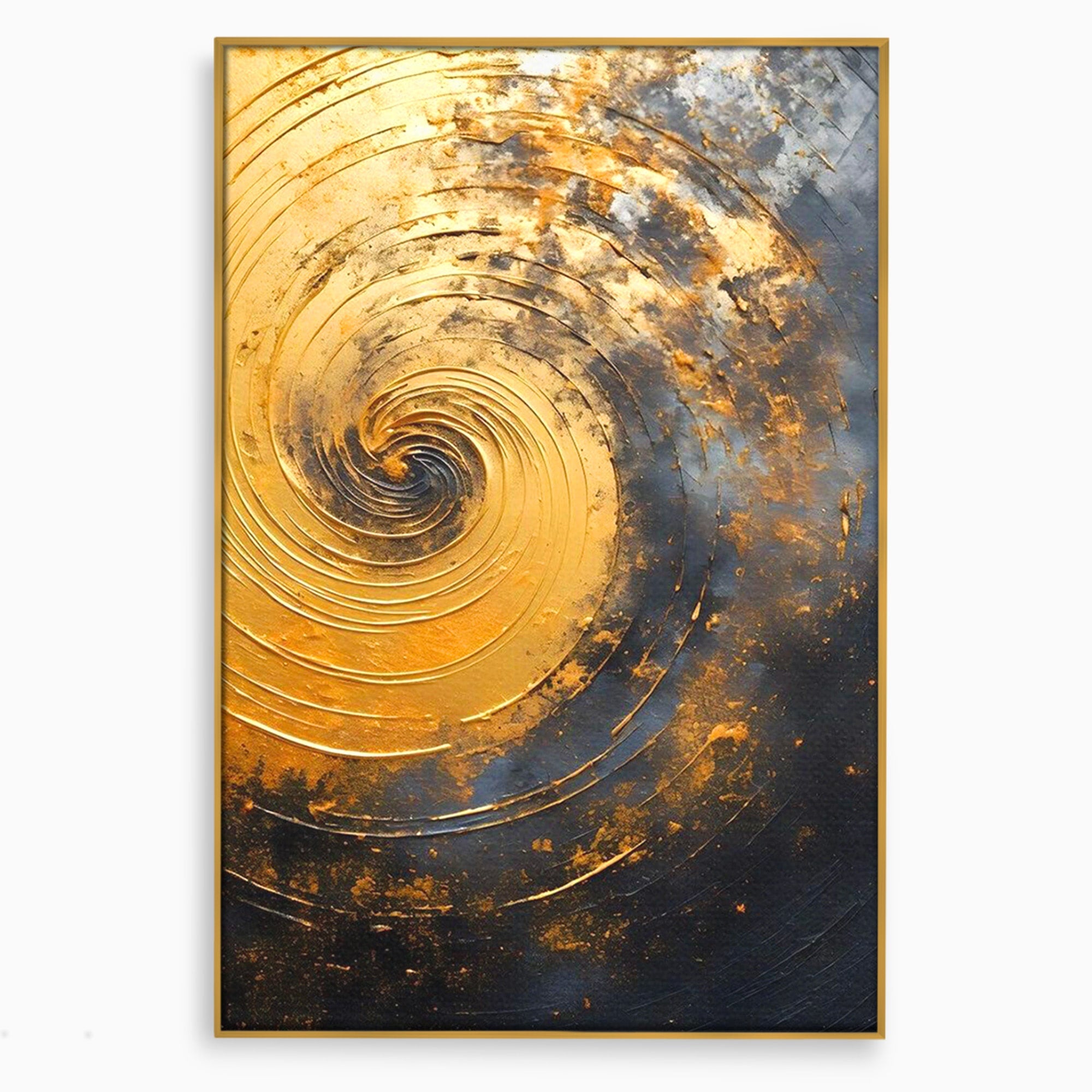 Tablou Canvas Premium LuxCanva® PI1177, Vortexul Auriu, Abstract, Spirala, Eclipsa, Negru, Living, Culori Vibrante