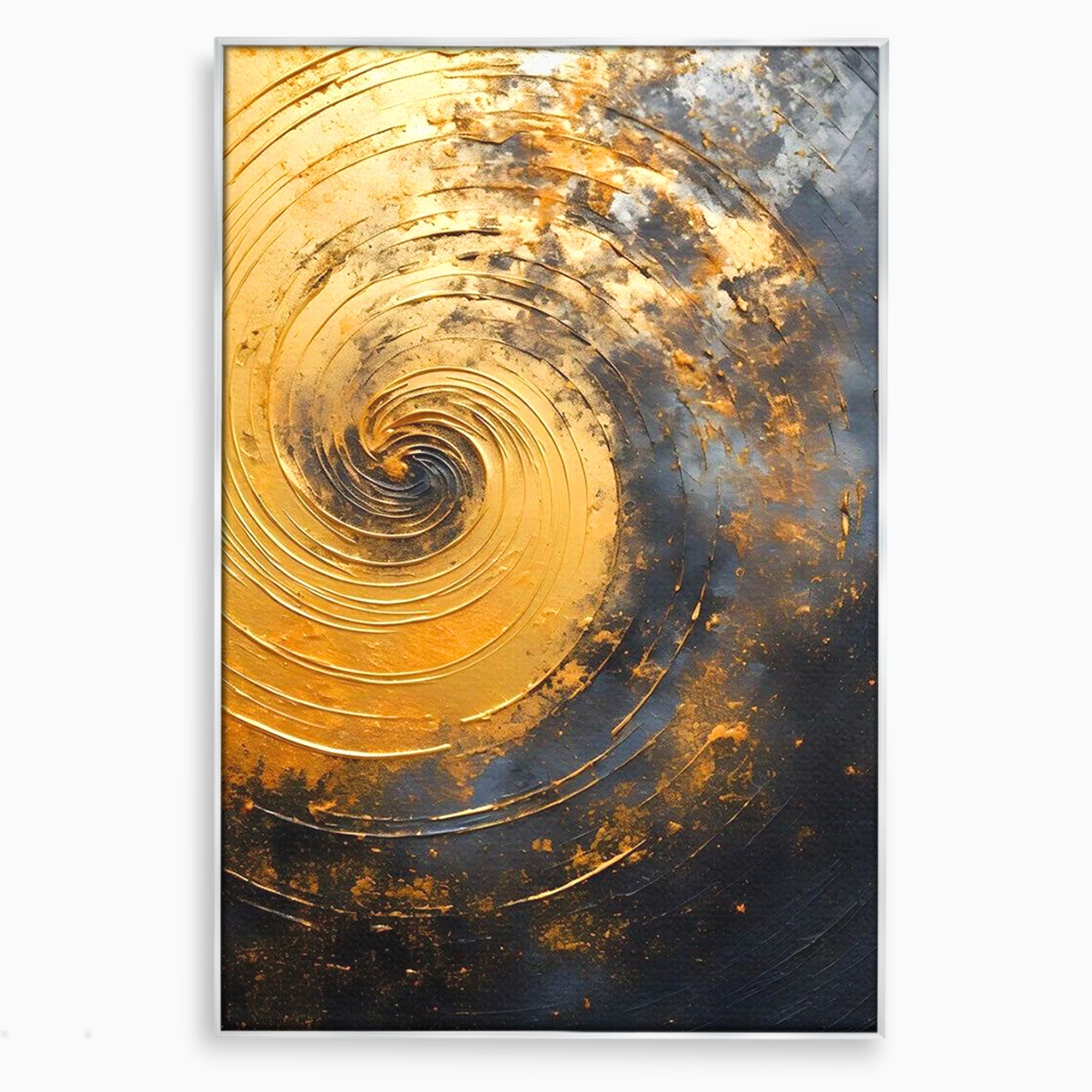 Tablou Canvas Premium LuxCanva® PI1177, Vortexul Auriu, Abstract, Spirala, Eclipsa, Negru, Living, Culori Vibrante