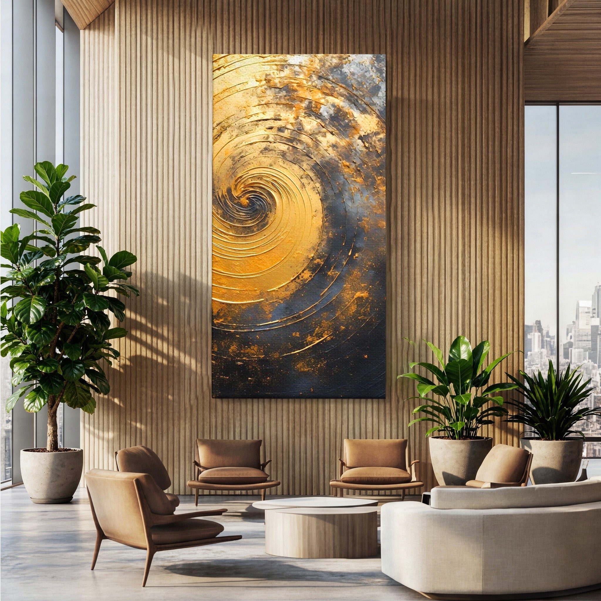 Tablou Canvas Premium LuxCanva® PI1177, Vortexul Auriu, Abstract, Spirala, Eclipsa, Negru, Living, Culori Vibrante