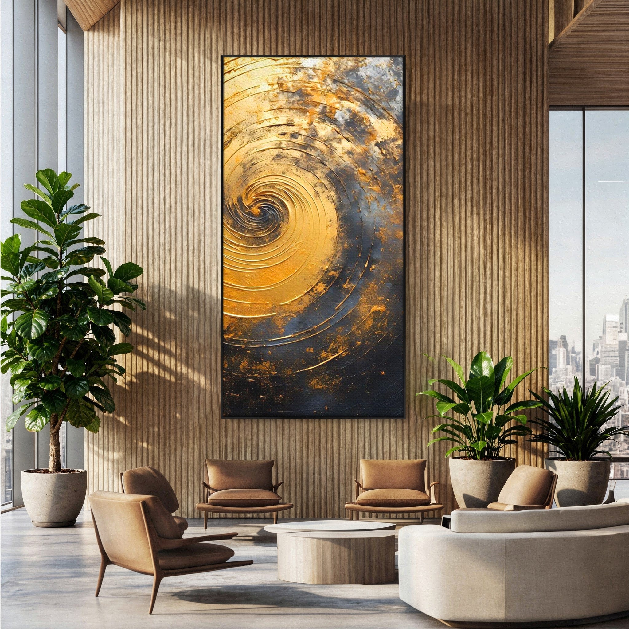 Tablou Canvas Premium LuxCanva® PI1177, Vortexul Auriu, Abstract, Spirala, Eclipsa, Negru, Living, Culori Vibrante