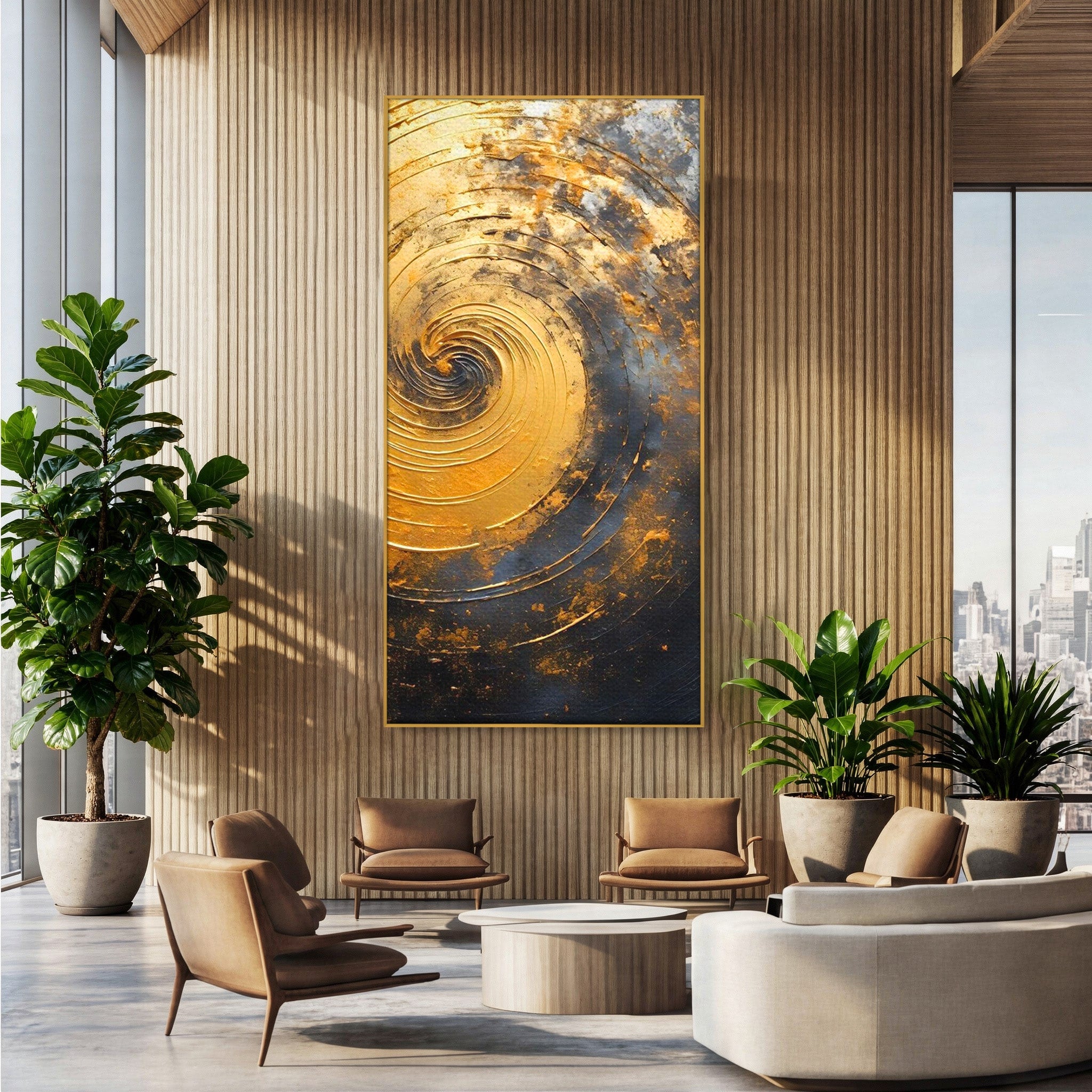 Tablou Canvas Premium LuxCanva® PI1177, Vortexul Auriu, Abstract, Spirala, Eclipsa, Negru, Living, Culori Vibrante