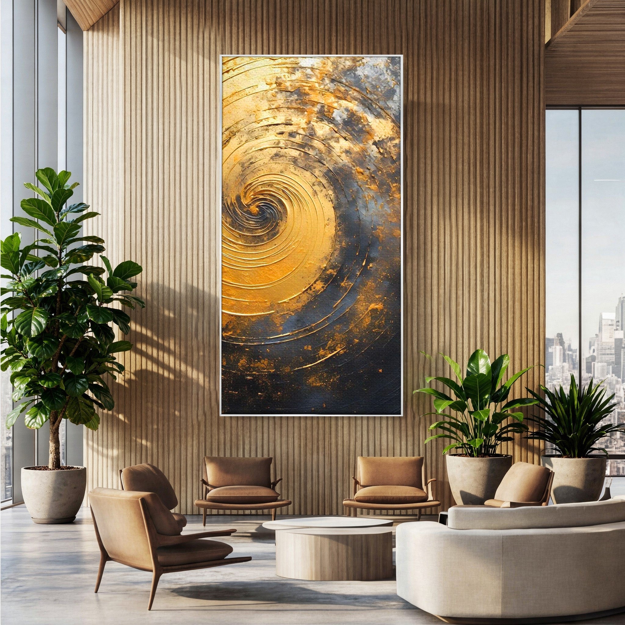 Tablou Canvas Premium LuxCanva® PI1177, Vortexul Auriu, Abstract, Spirala, Eclipsa, Negru, Living, Culori Vibrante