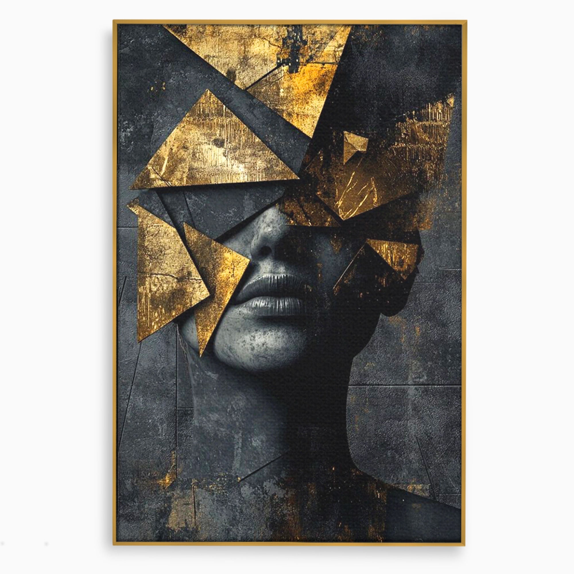 Tablou Canvas Premium LuxCanva® PI1178, Fragmente de Aur, Abstract, Geometric, Portret, Modern, Birou, Culori Vibrante