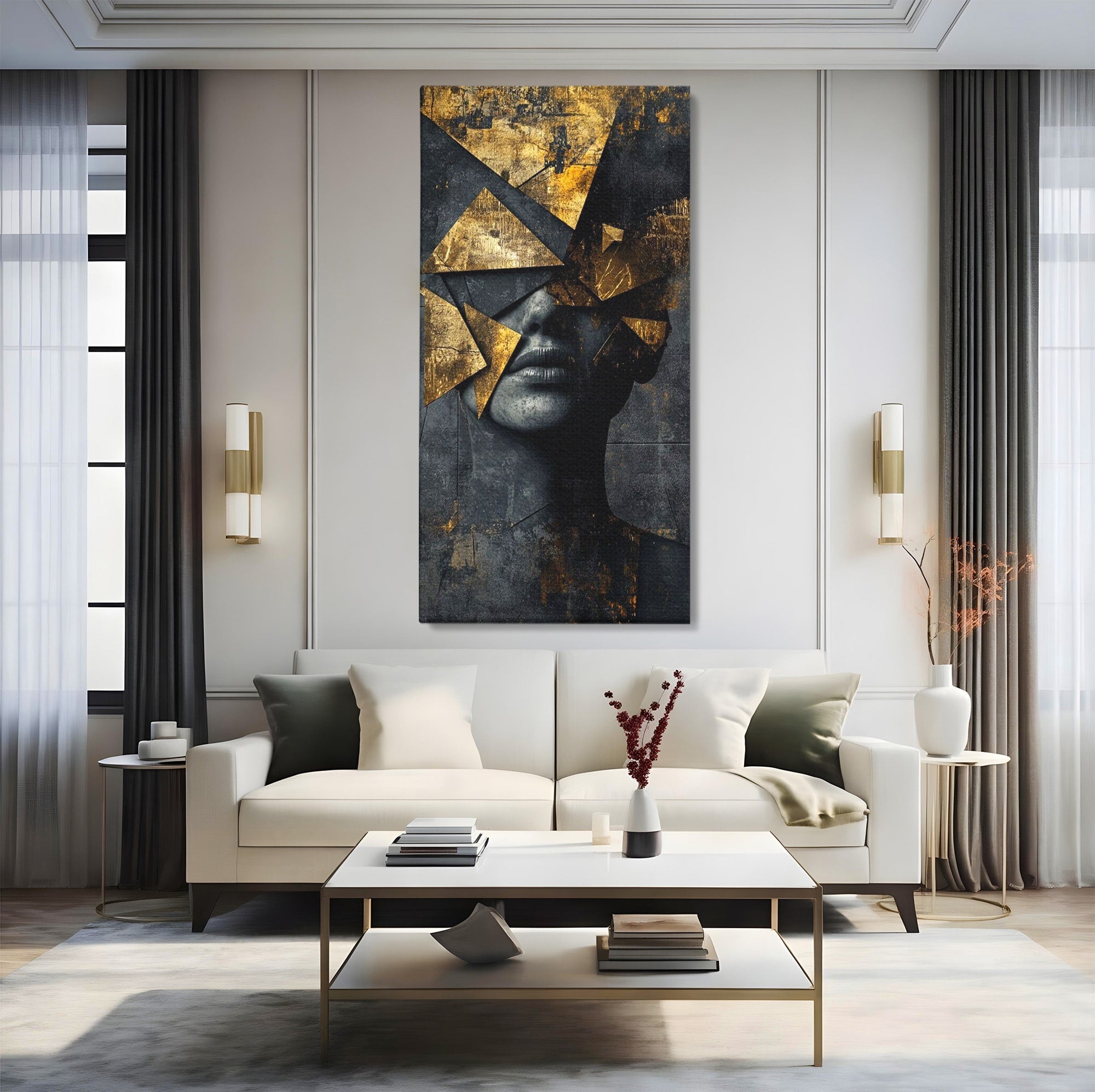 Tablou Canvas Premium LuxCanva® PI1178, Fragmente de Aur, Abstract, Geometric, Portret, Modern, Birou, Culori Vibrante