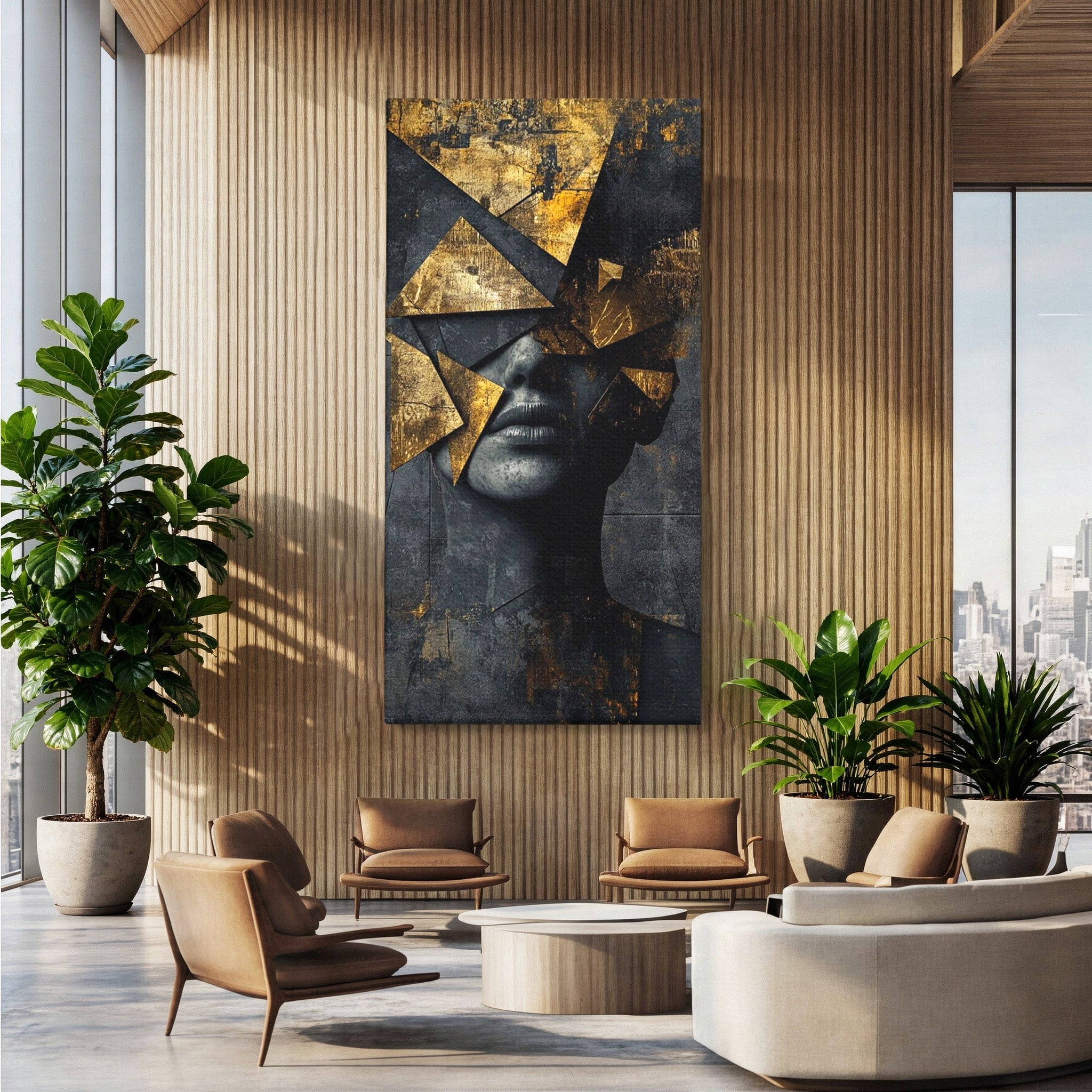 Tablou Canvas Premium LuxCanva® PI1178, Fragmente de Aur, Abstract, Geometric, Portret, Modern, Birou, Culori Vibrante