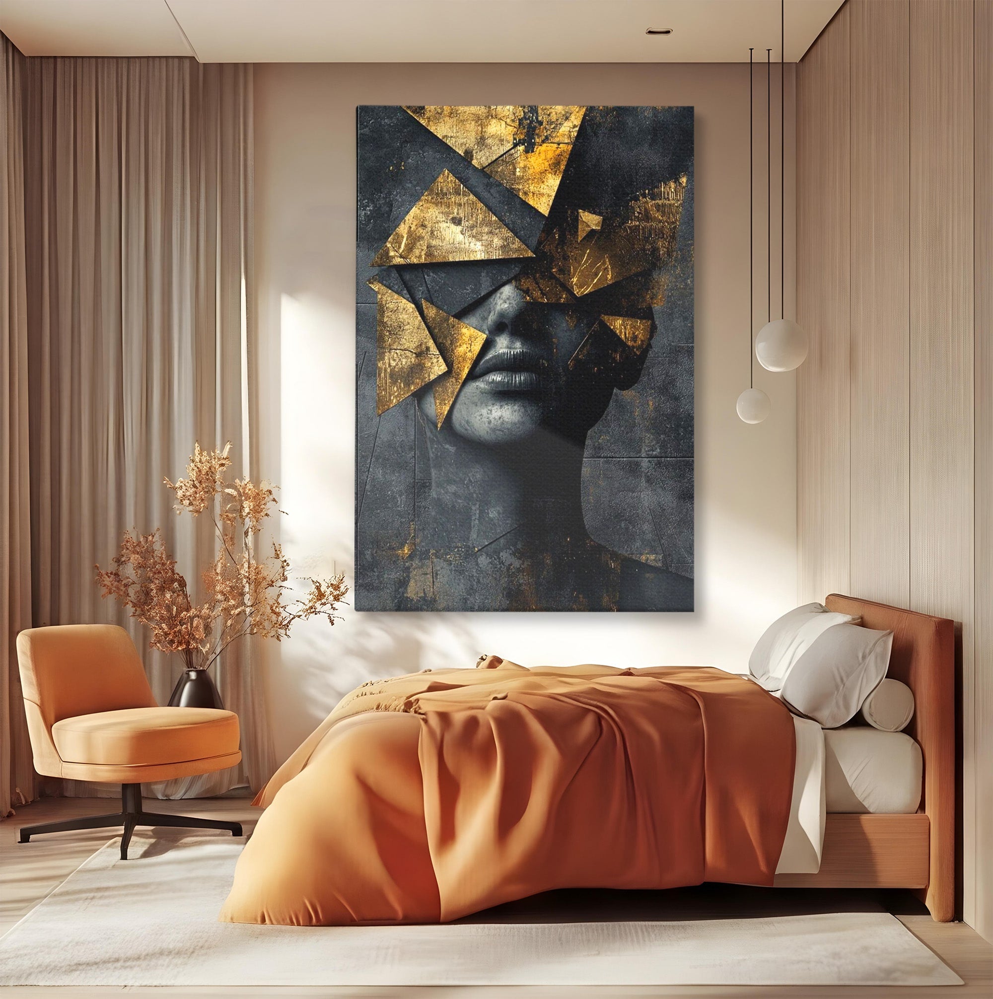 Tablou Canvas Premium LuxCanva® PI1178, Fragmente de Aur, Abstract, Geometric, Portret, Modern, Birou, Culori Vibrante