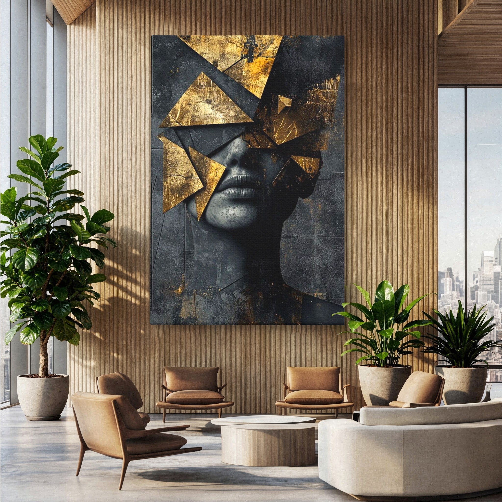 Tablou Canvas Premium LuxCanva® PI1178, Fragmente de Aur, Abstract, Geometric, Portret, Modern, Birou, Culori Vibrante
