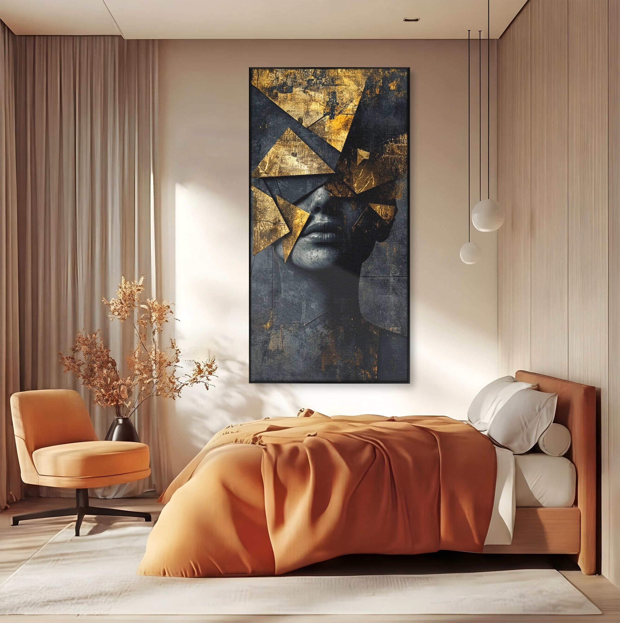 Tablou Canvas Premium LuxCanva® PI1178, Fragmente de Aur, Abstract, Geometric, Portret, Modern, Birou, Culori Vibrante