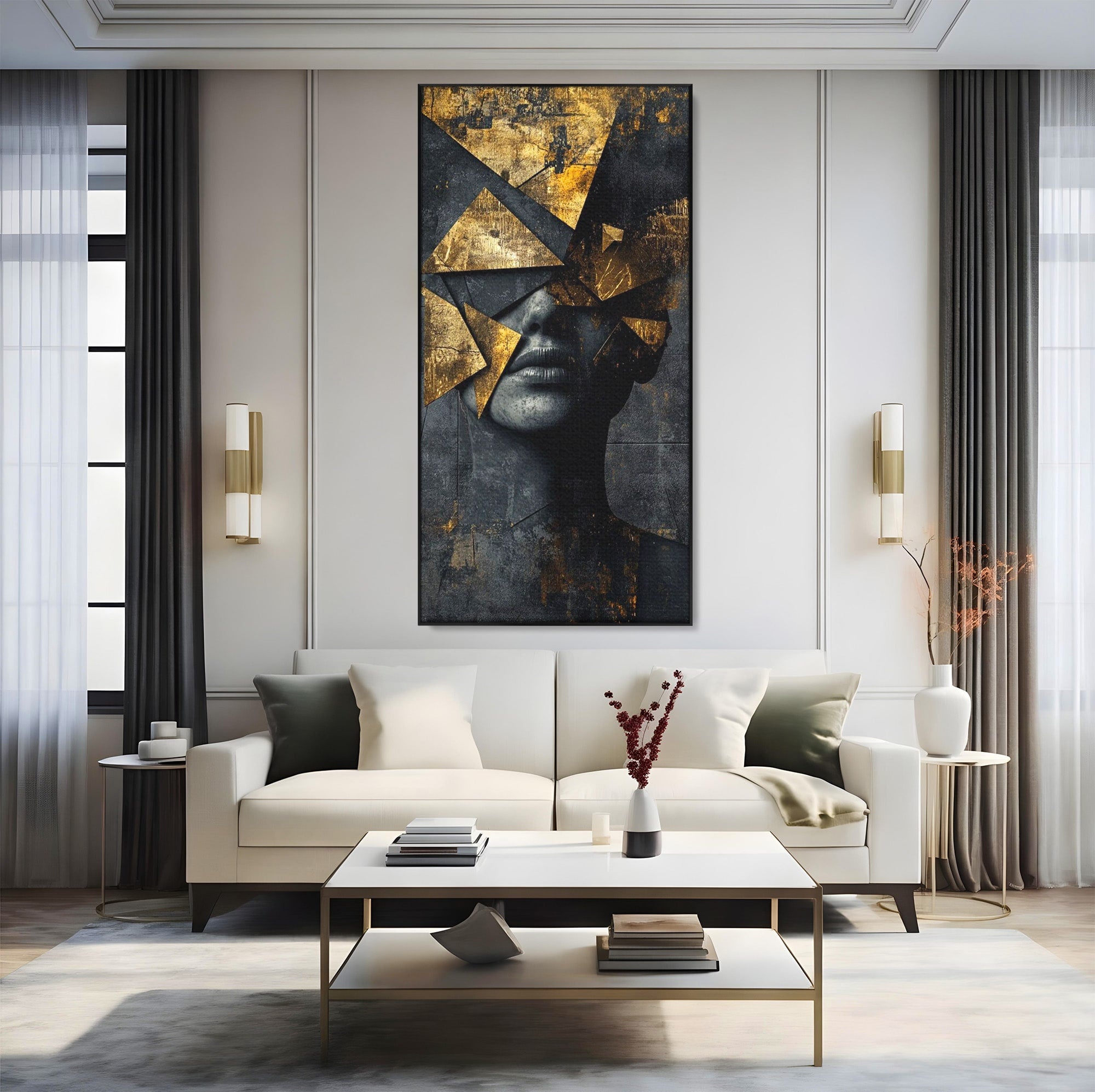 Tablou Canvas Premium LuxCanva® PI1178, Fragmente de Aur, Abstract, Geometric, Portret, Modern, Birou, Culori Vibrante