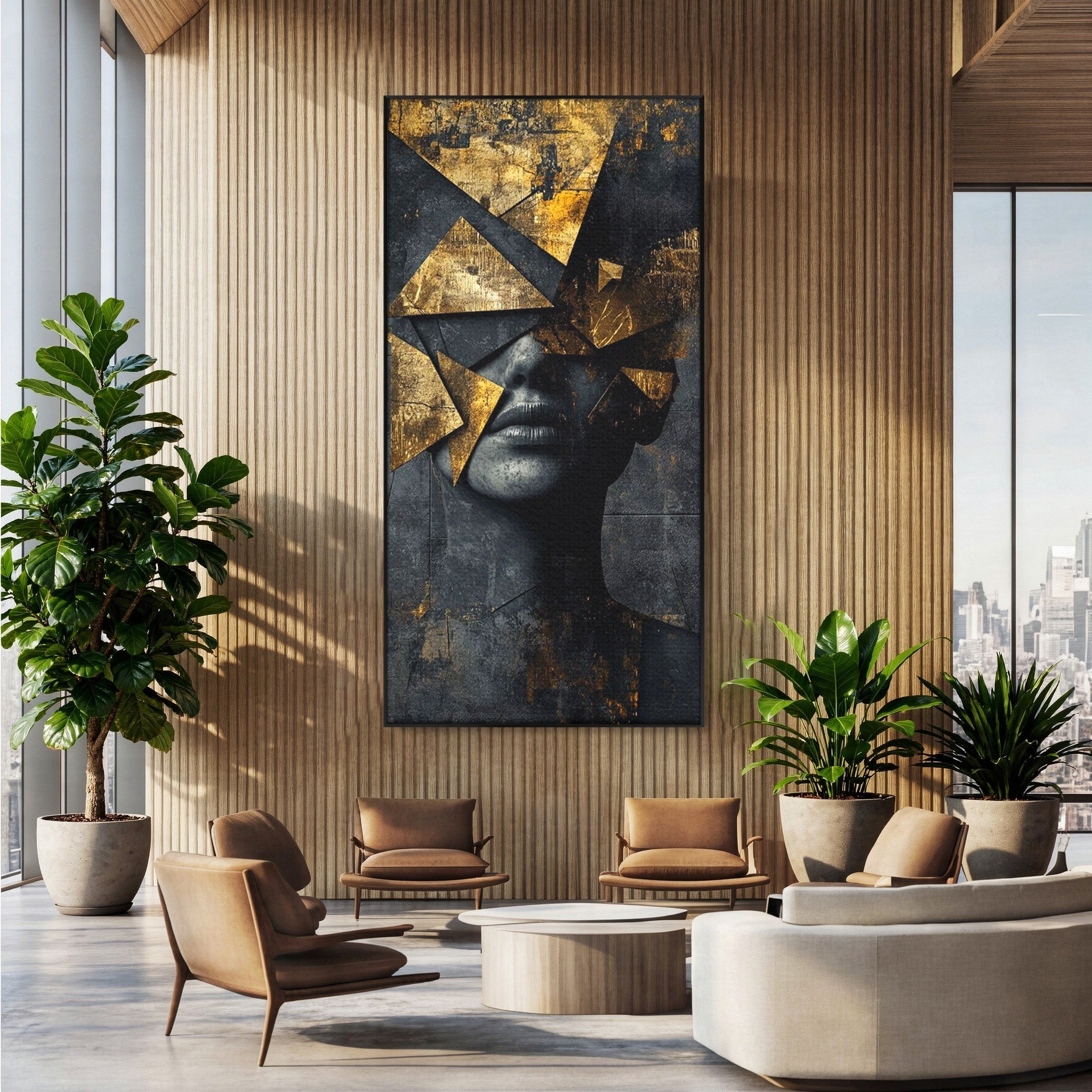 Tablou Canvas Premium LuxCanva® PI1178, Fragmente de Aur, Abstract, Geometric, Portret, Modern, Birou, Culori Vibrante