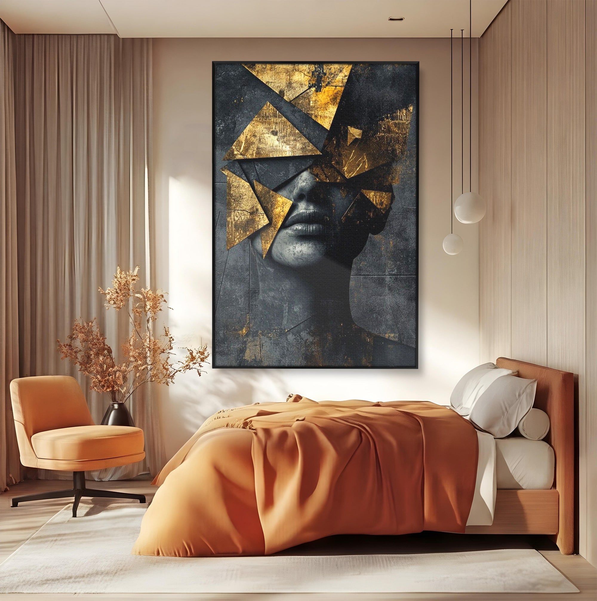 Tablou Canvas Premium LuxCanva® PI1178, Fragmente de Aur, Abstract, Geometric, Portret, Modern, Birou, Culori Vibrante