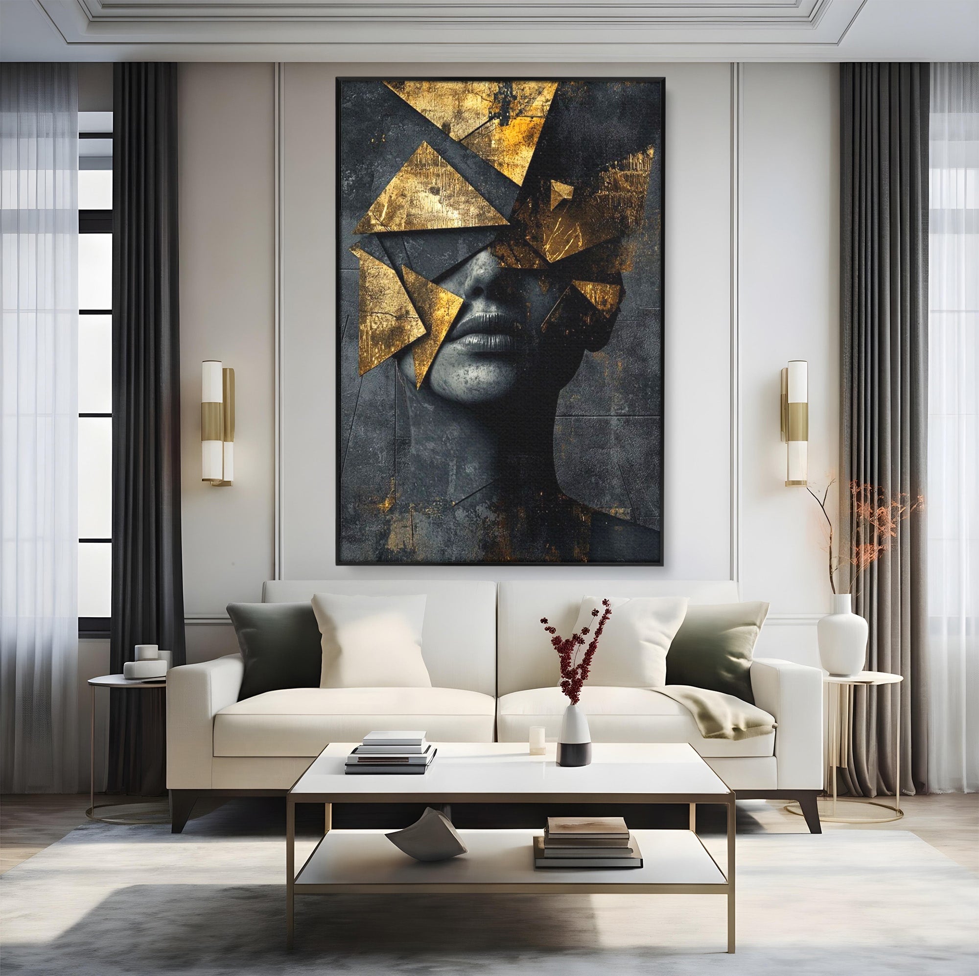 Tablou Canvas Premium LuxCanva® PI1178, Fragmente de Aur, Abstract, Geometric, Portret, Modern, Birou, Culori Vibrante