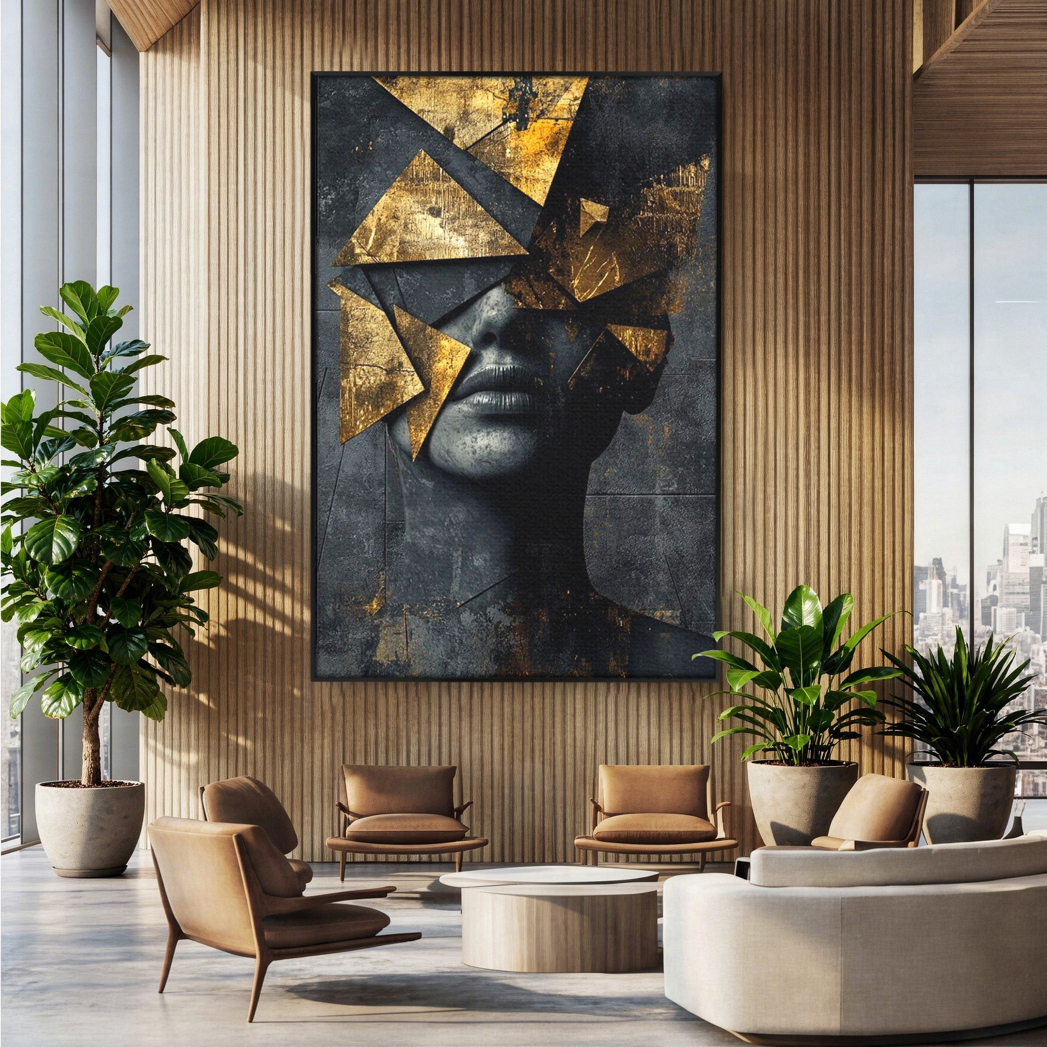 Tablou Canvas Premium LuxCanva® PI1178, Fragmente de Aur, Abstract, Geometric, Portret, Modern, Birou, Culori Vibrante
