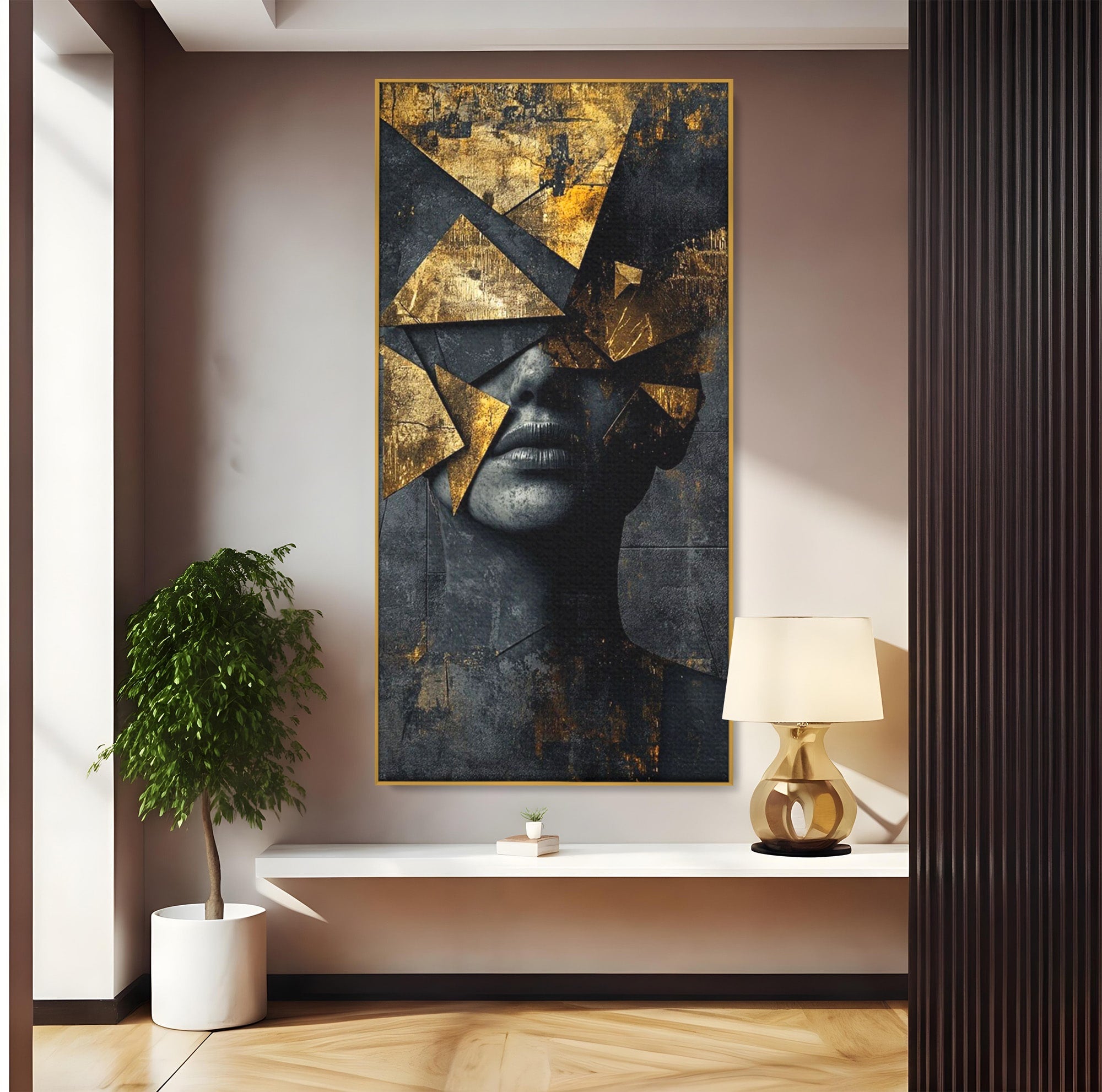 Tablou Canvas Premium LuxCanva® PI1178, Fragmente de Aur, Abstract, Geometric, Portret, Modern, Birou, Culori Vibrante