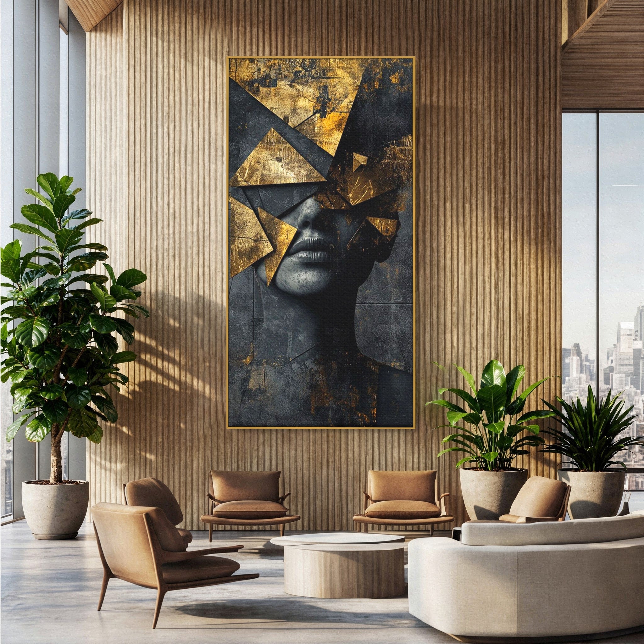 Tablou Canvas Premium LuxCanva® PI1178, Fragmente de Aur, Abstract, Geometric, Portret, Modern, Birou, Culori Vibrante