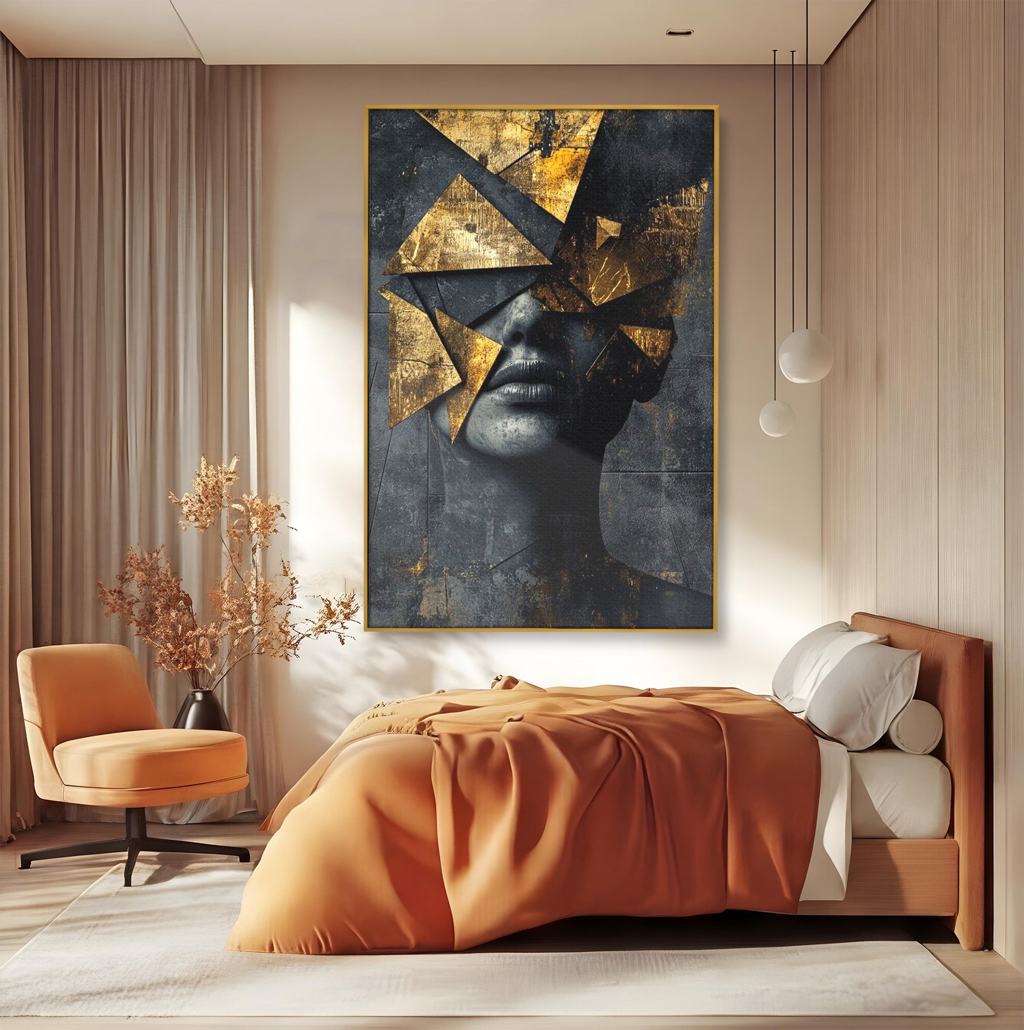 Tablou Canvas Premium LuxCanva® PI1178, Fragmente de Aur, Abstract, Geometric, Portret, Modern, Birou, Culori Vibrante