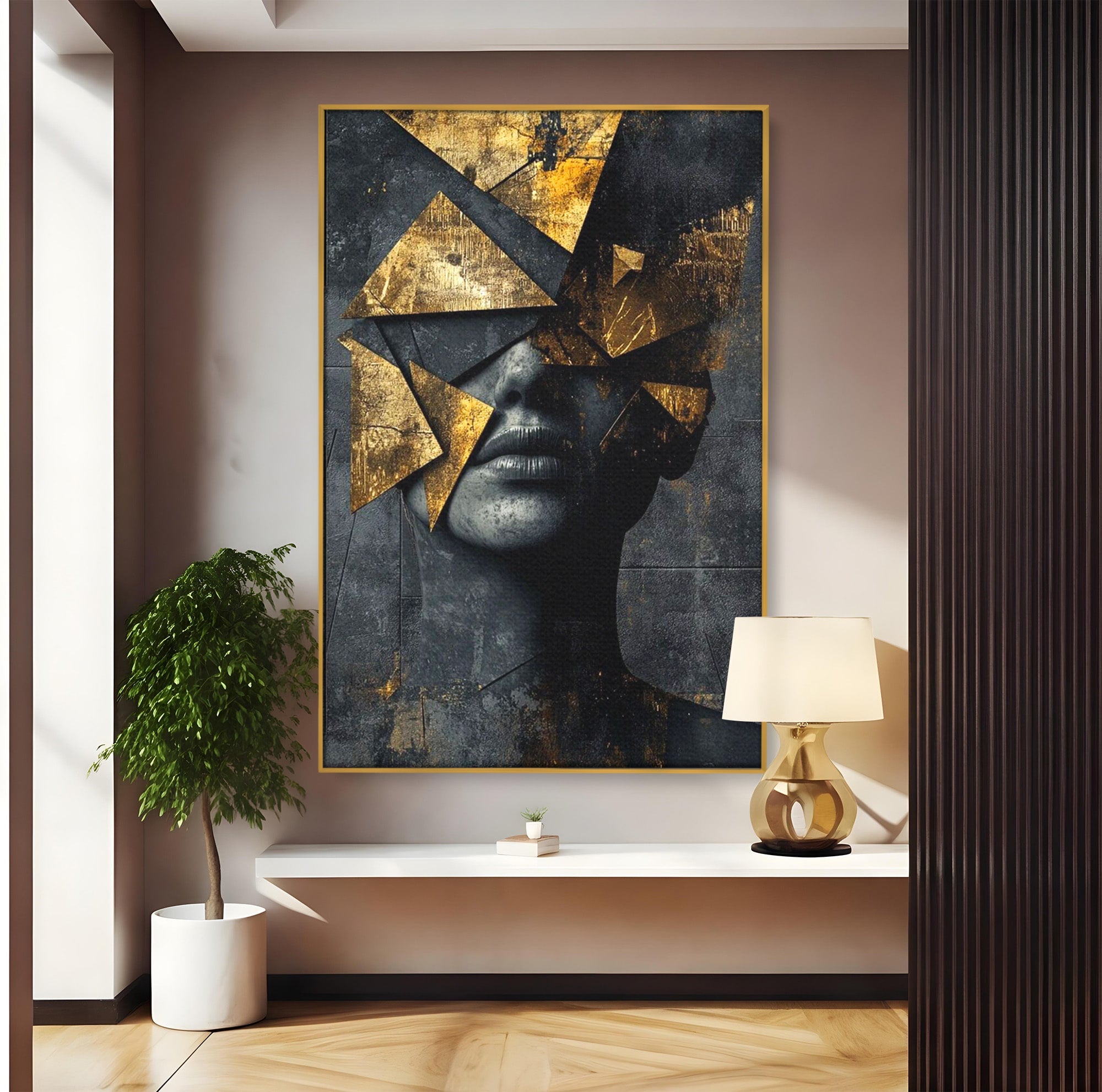 Tablou Canvas Premium LuxCanva® PI1178, Fragmente de Aur, Abstract, Geometric, Portret, Modern, Birou, Culori Vibrante