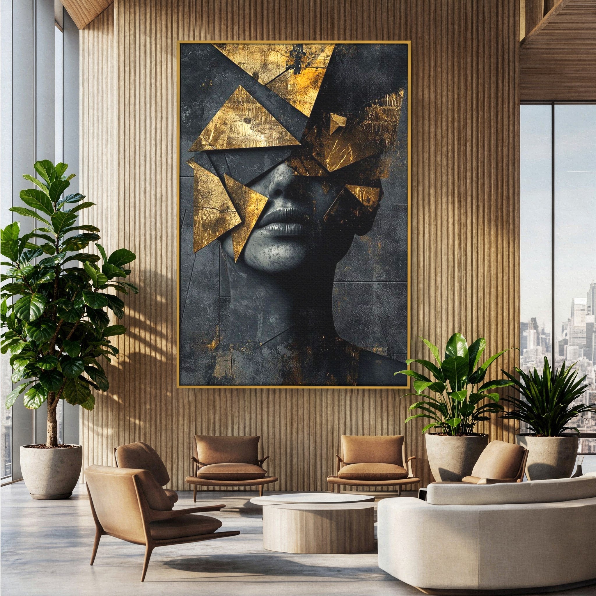 Tablou Canvas Premium LuxCanva® PI1178, Fragmente de Aur, Abstract, Geometric, Portret, Modern, Birou, Culori Vibrante