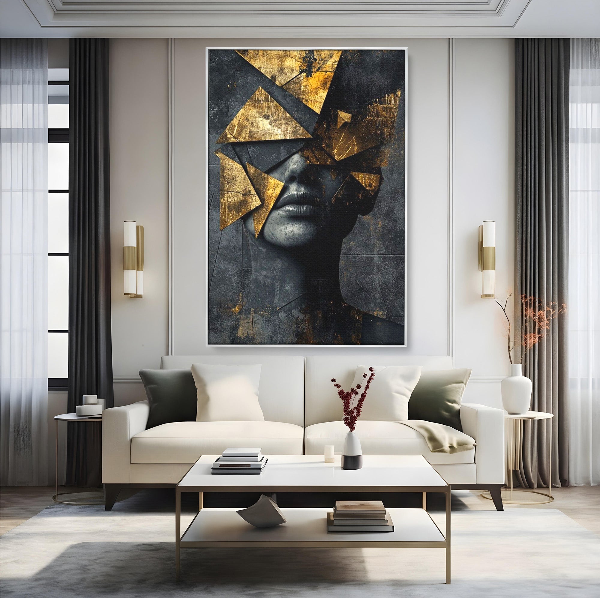 Tablou Canvas Premium LuxCanva® PI1178, Fragmente de Aur, Abstract, Geometric, Portret, Modern, Birou, Culori Vibrante