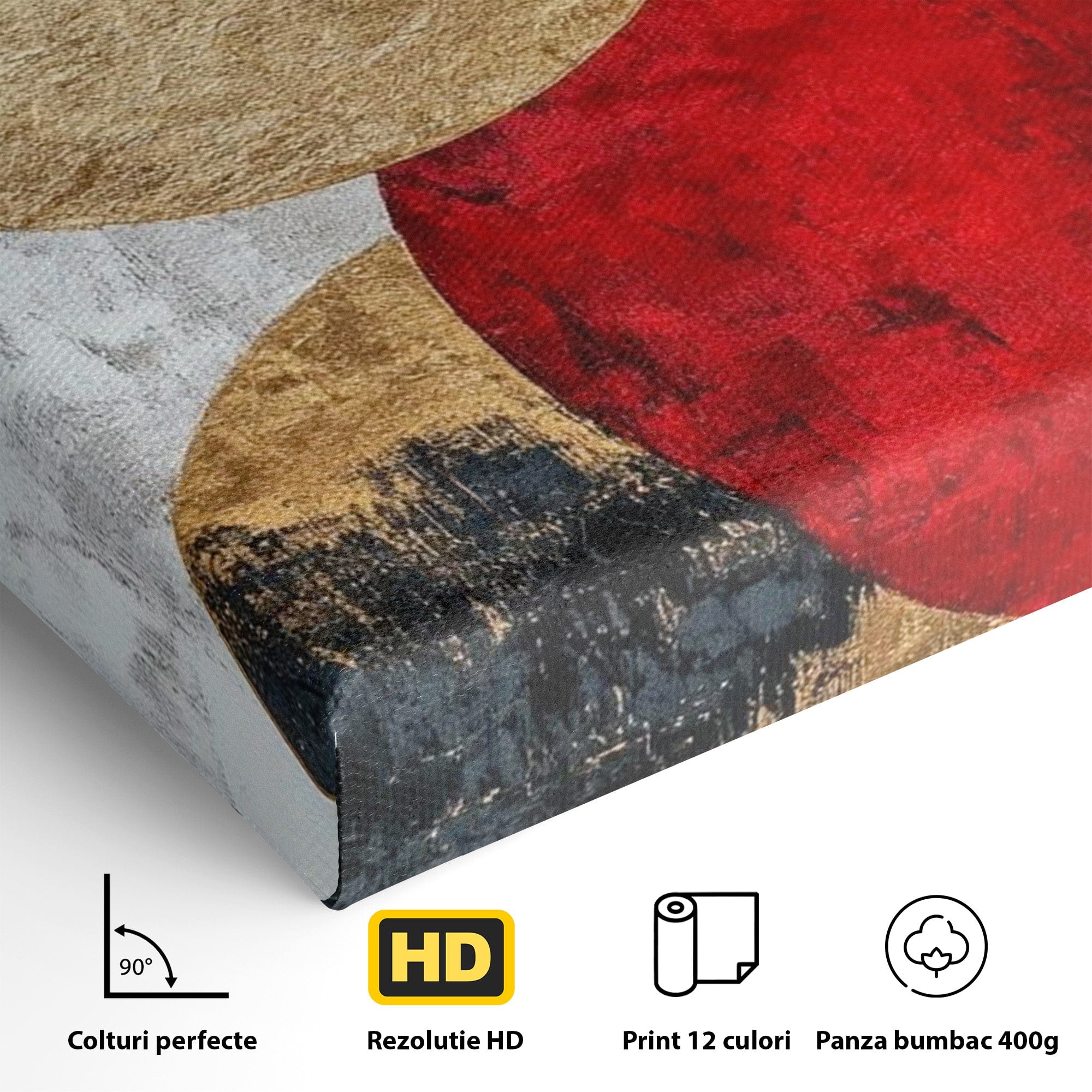 Tablou Canvas Premium LuxCanva® PI1179, Cercuri Abstracte Metalice, Rosu, Cercuri, Metal, Modern, Birou, Culori Vibrante