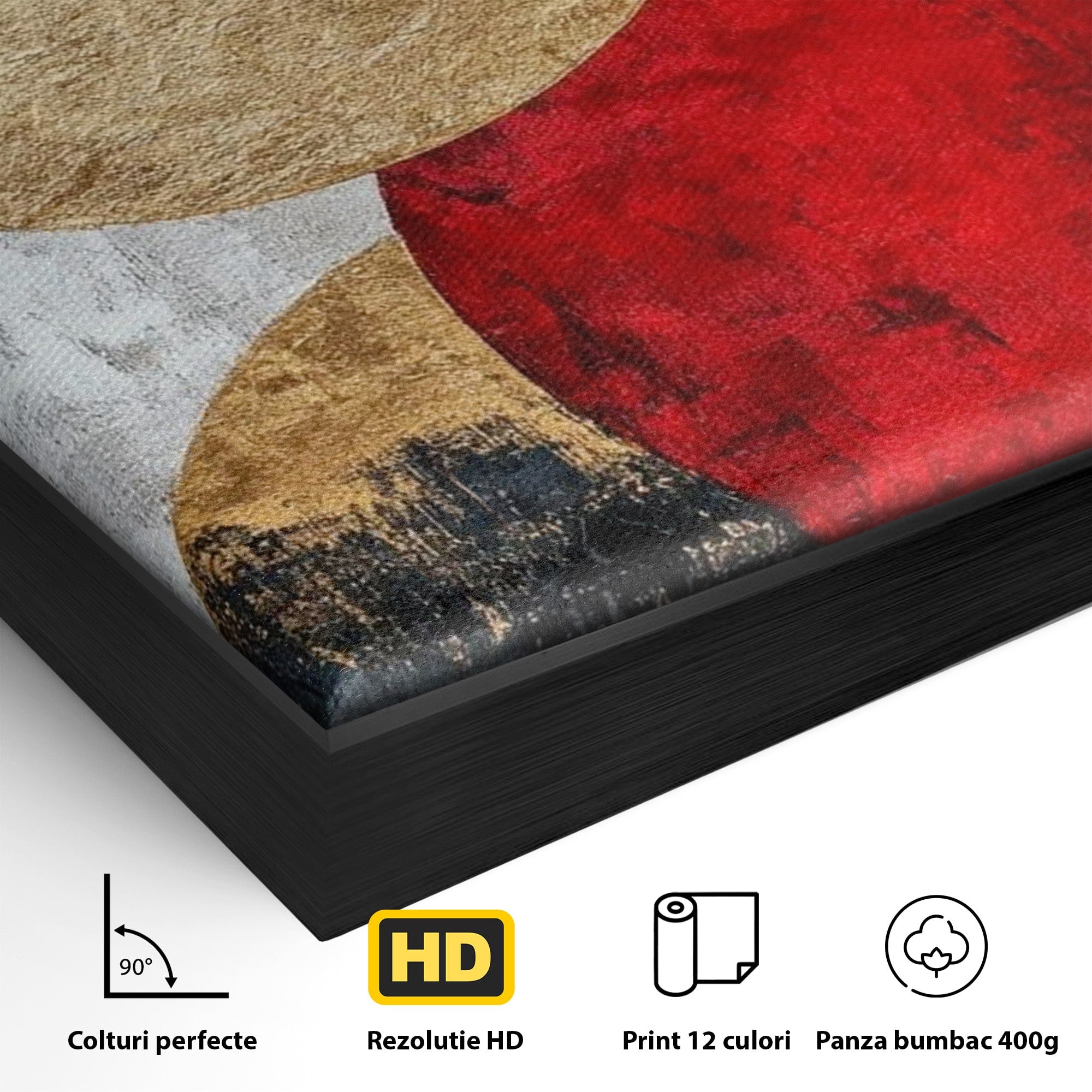 Tablou Canvas Premium LuxCanva® PI1179, Cercuri Abstracte Metalice, Rosu, Cercuri, Metal, Modern, Birou, Culori Vibrante