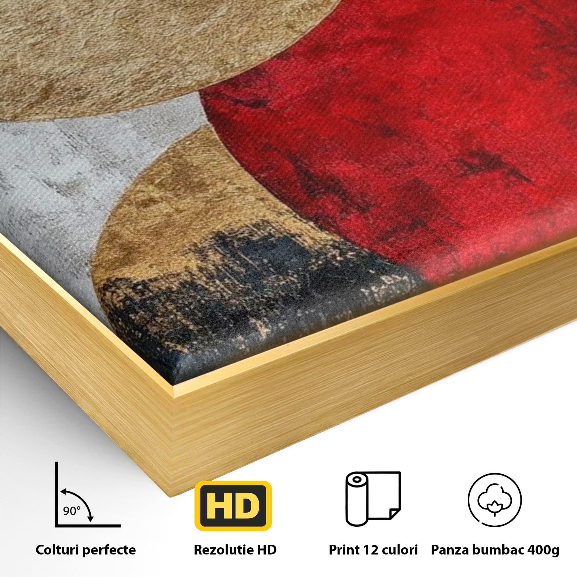 Tablou Canvas Premium LuxCanva® PI1179, Cercuri Abstracte Metalice, Rosu, Cercuri, Metal, Modern, Birou, Culori Vibrante