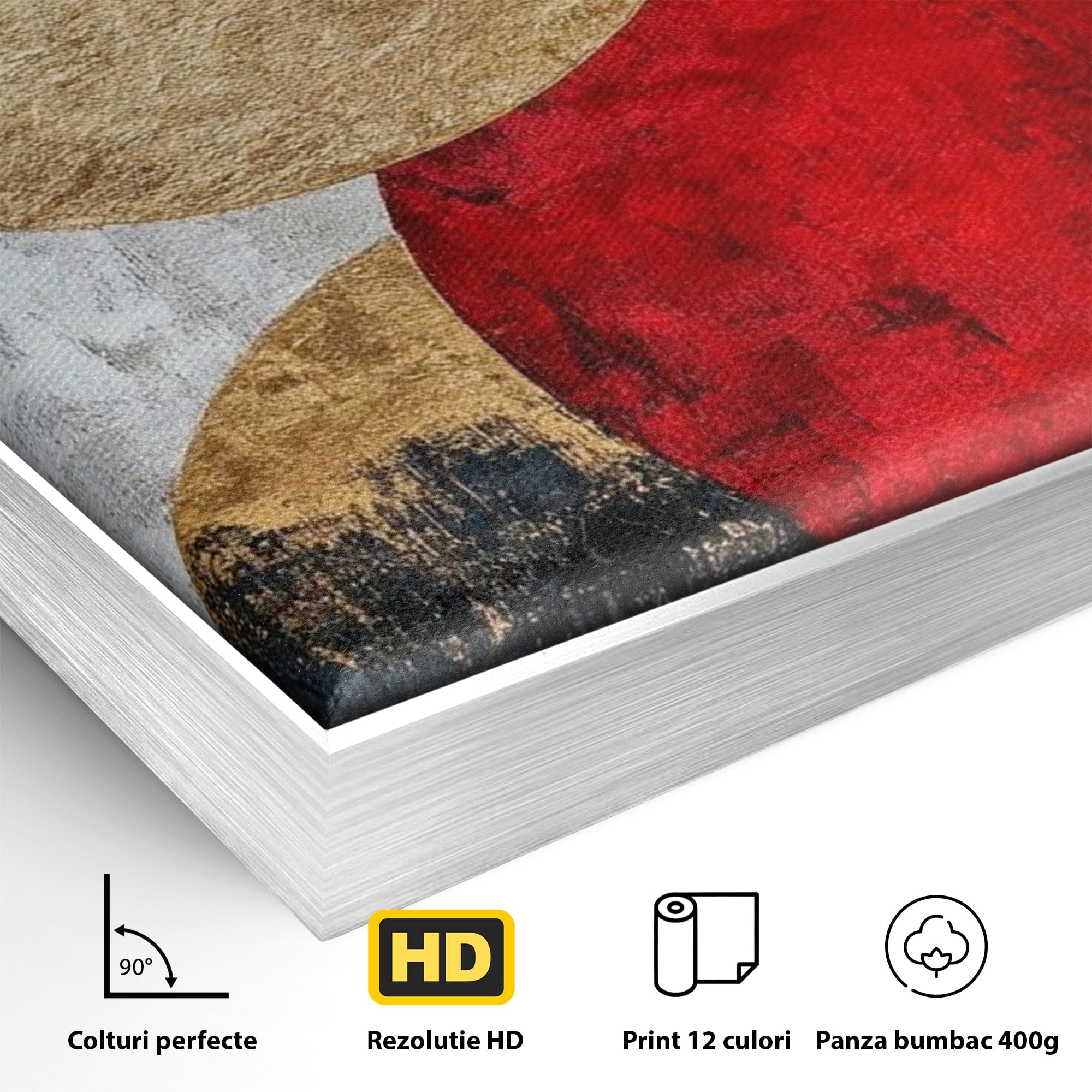 Tablou Canvas Premium LuxCanva® PI1179, Cercuri Abstracte Metalice, Rosu, Cercuri, Metal, Modern, Birou, Culori Vibrante