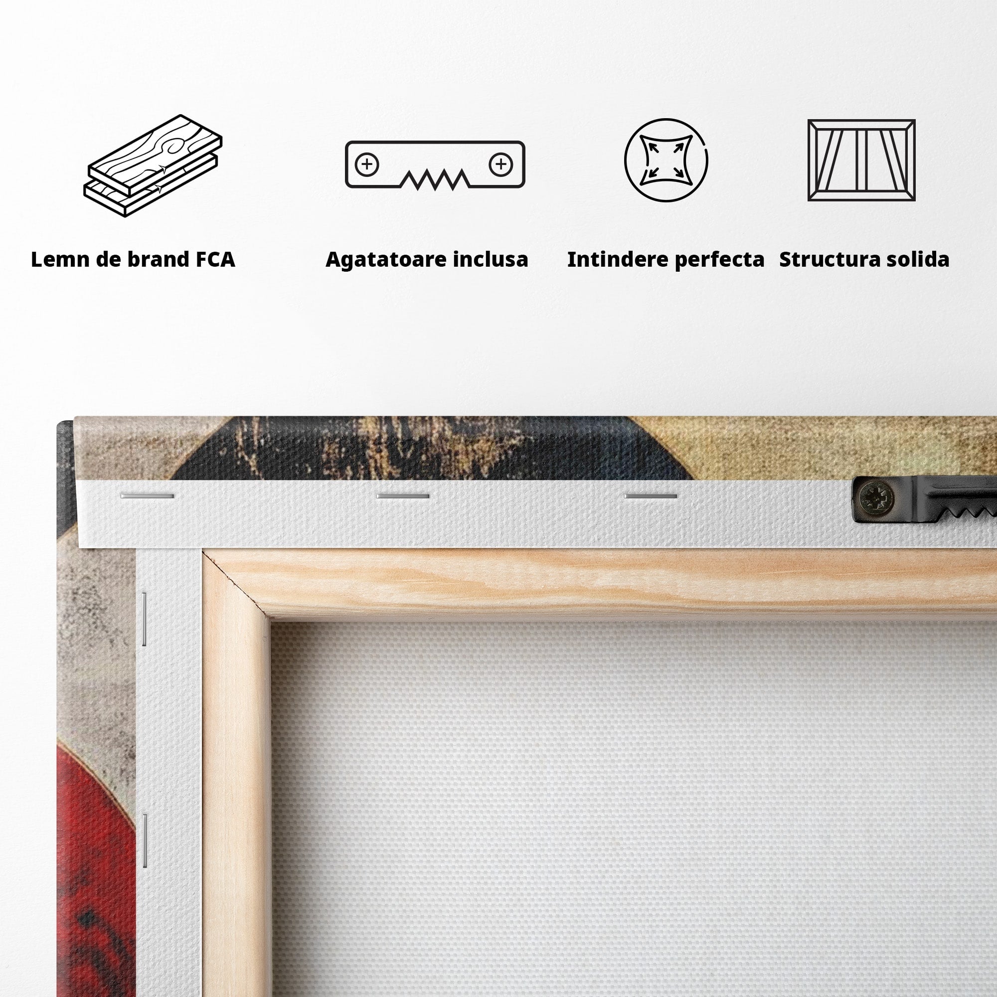 Tablou Canvas Premium LuxCanva® PI1179, Cercuri Abstracte Metalice, Rosu, Cercuri, Metal, Modern, Birou, Culori Vibrante