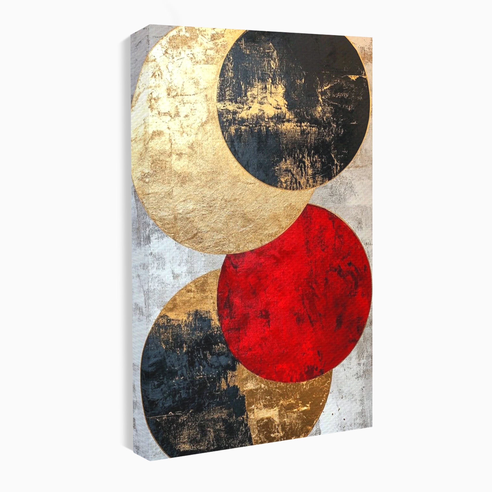 Tablou Canvas Premium LuxCanva® PI1179, Cercuri Abstracte Metalice, Rosu, Cercuri, Metal, Modern, Birou, Culori Vibrante