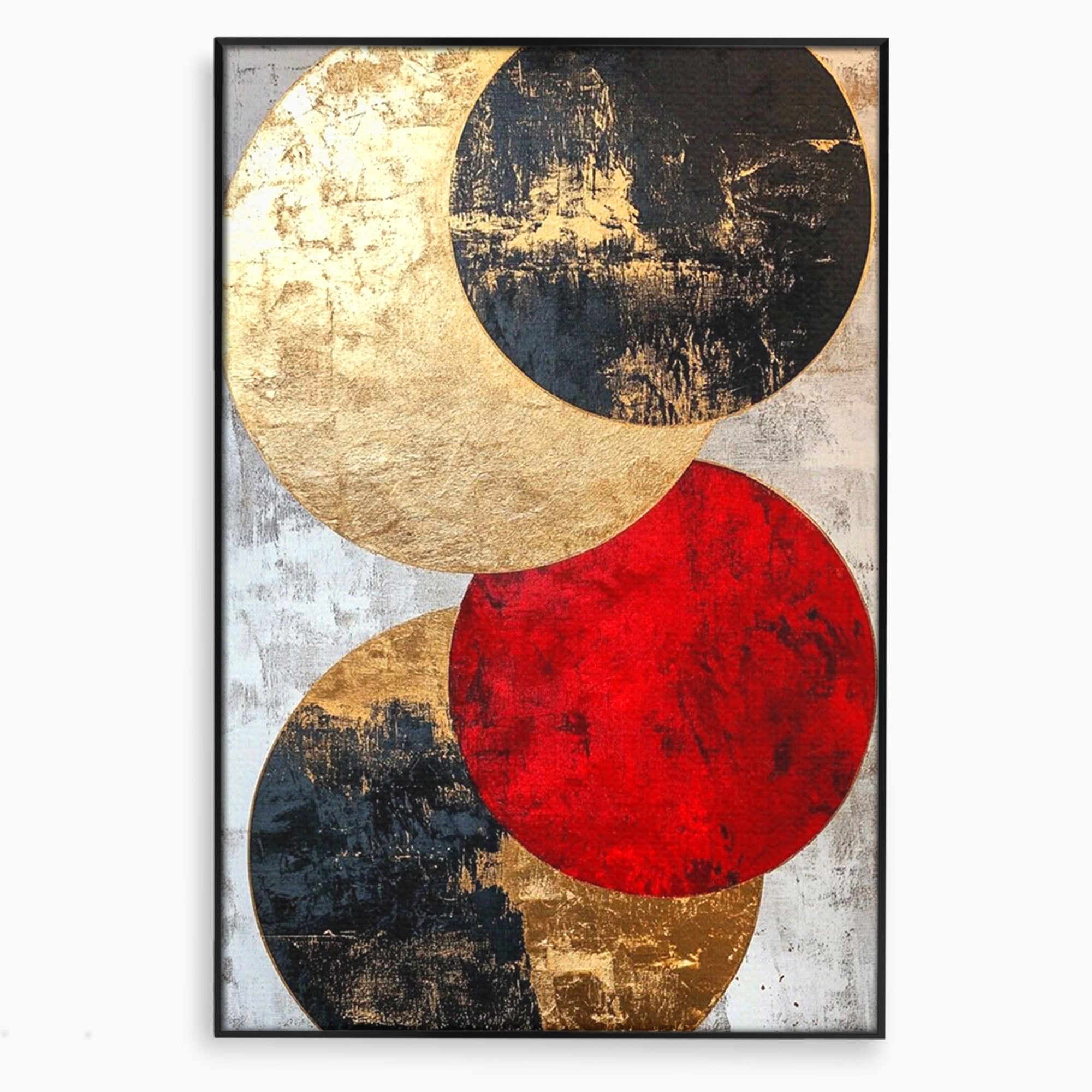 Tablou Canvas Premium LuxCanva® PI1179, Cercuri Abstracte Metalice, Rosu, Cercuri, Metal, Modern, Birou, Culori Vibrante