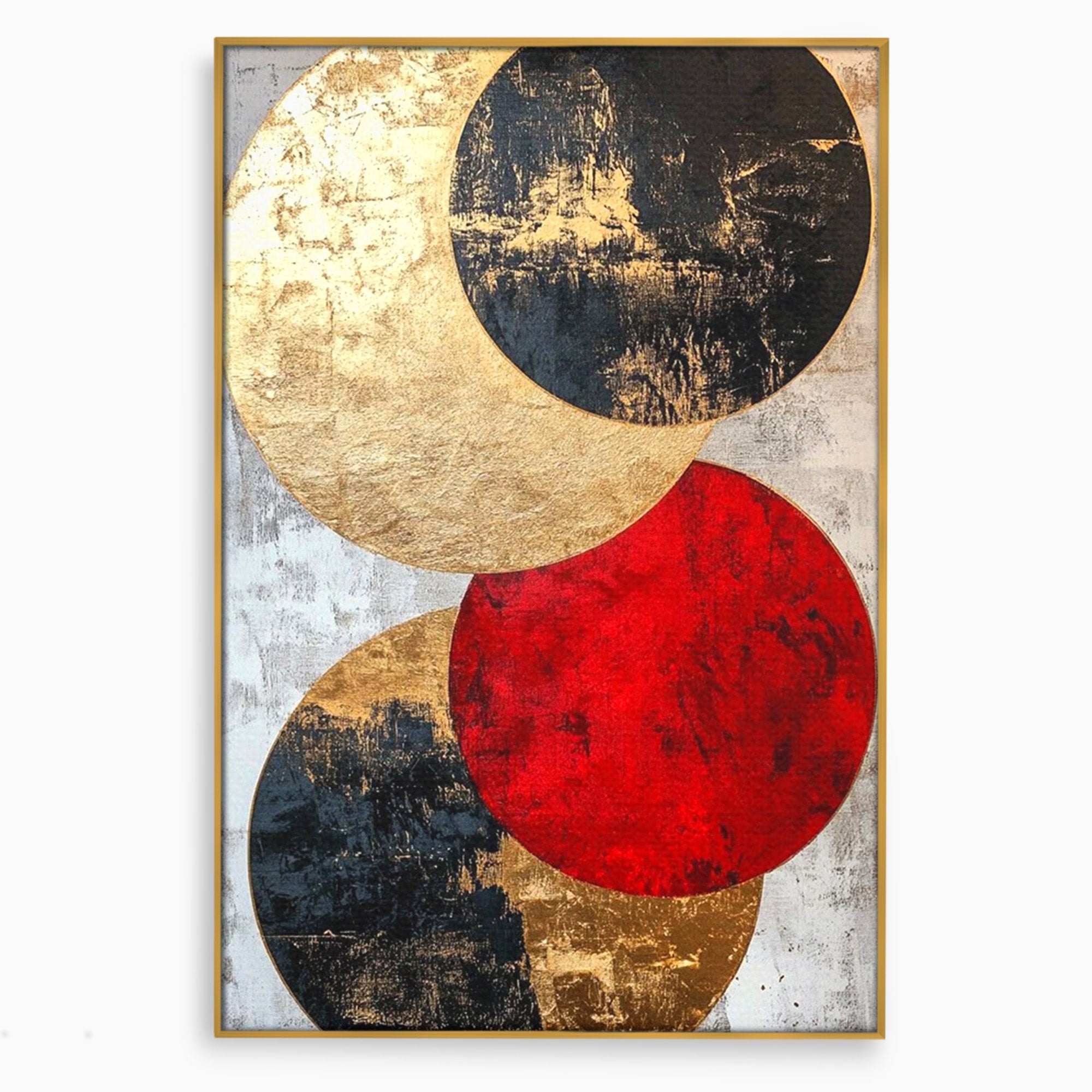 Tablou Canvas Premium LuxCanva® PI1179, Cercuri Abstracte Metalice, Rosu, Cercuri, Metal, Modern, Birou, Culori Vibrante