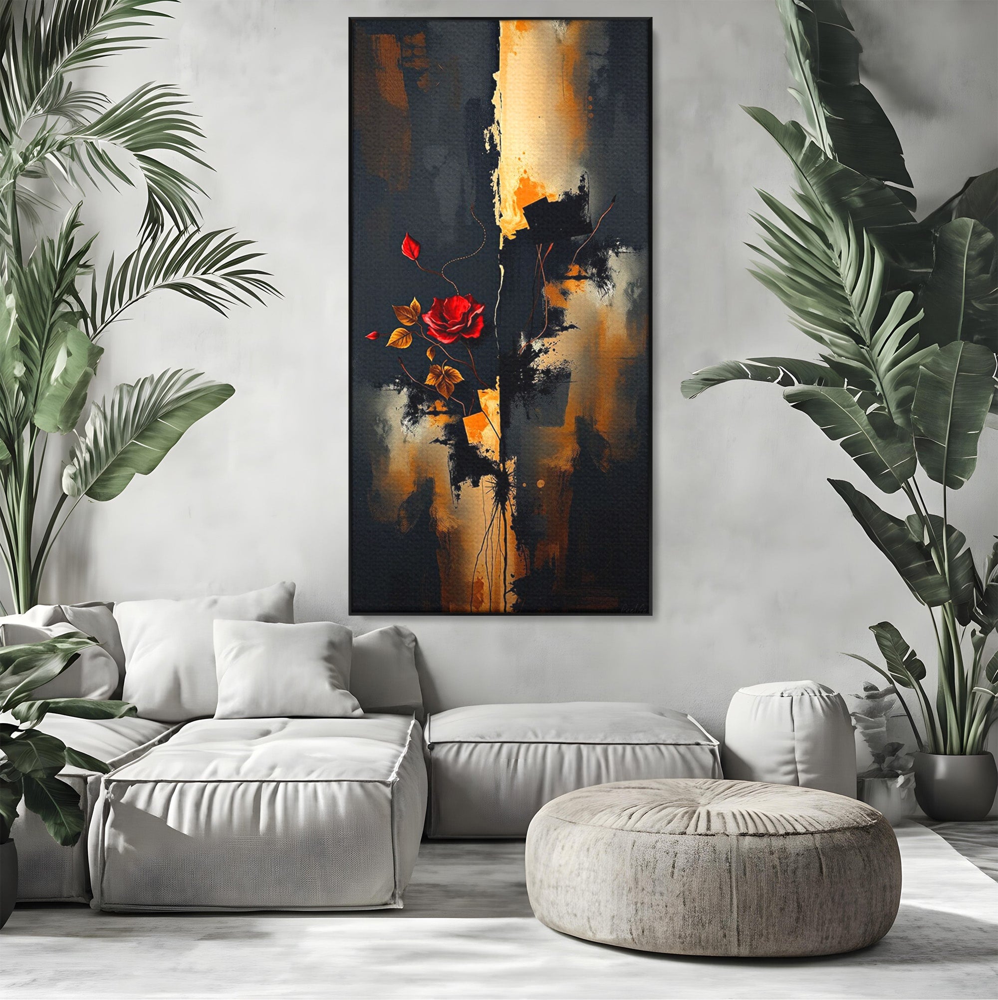Tablou Canvas Premium LuxCanva® PI1180, Trandafirul Contrastului, Spini, Abstract, Modern, Living, Arta, Culori Vibrante