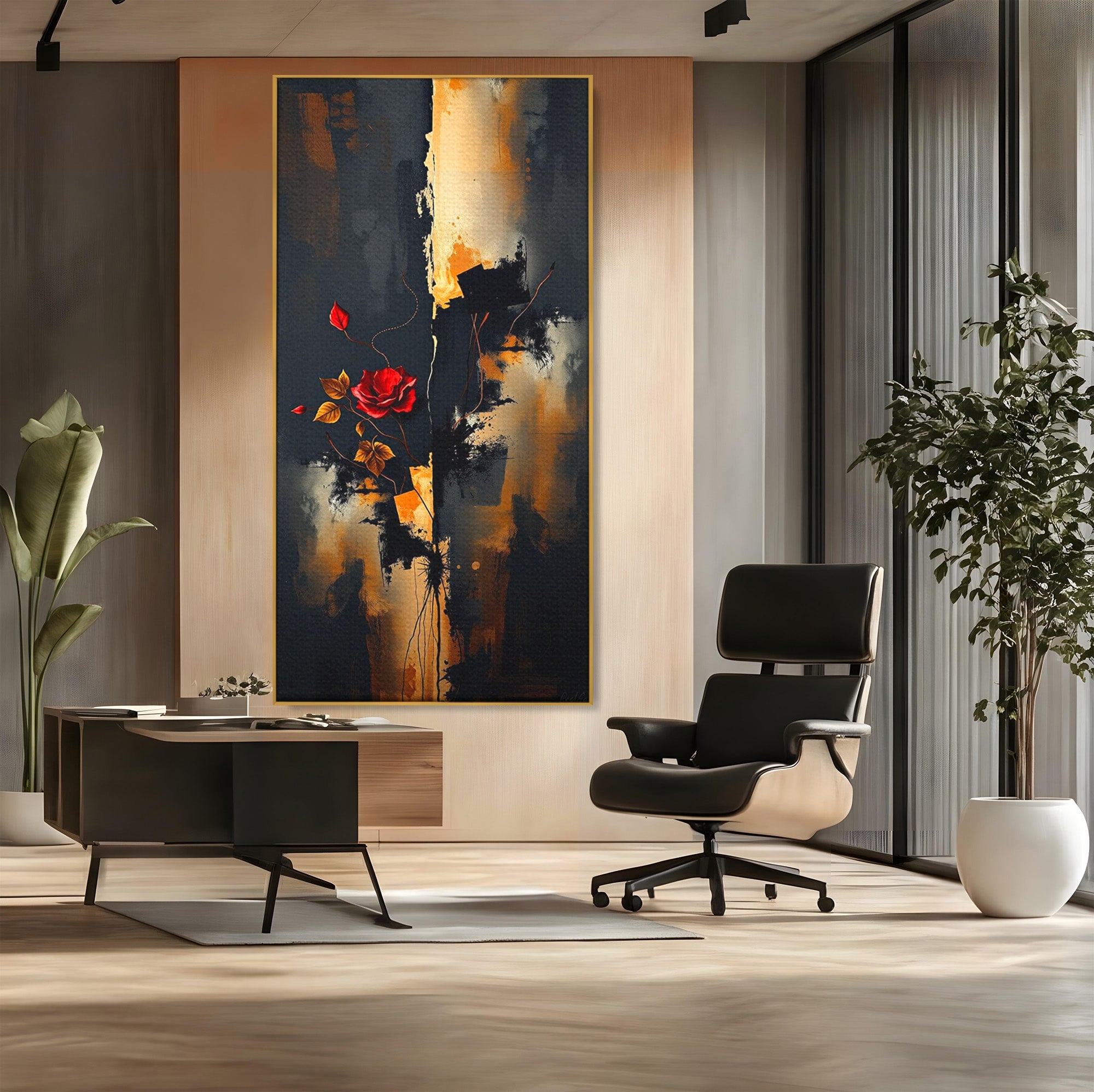 Tablou Canvas Premium LuxCanva® PI1180, Trandafirul Contrastului, Spini, Abstract, Modern, Living, Arta, Culori Vibrante