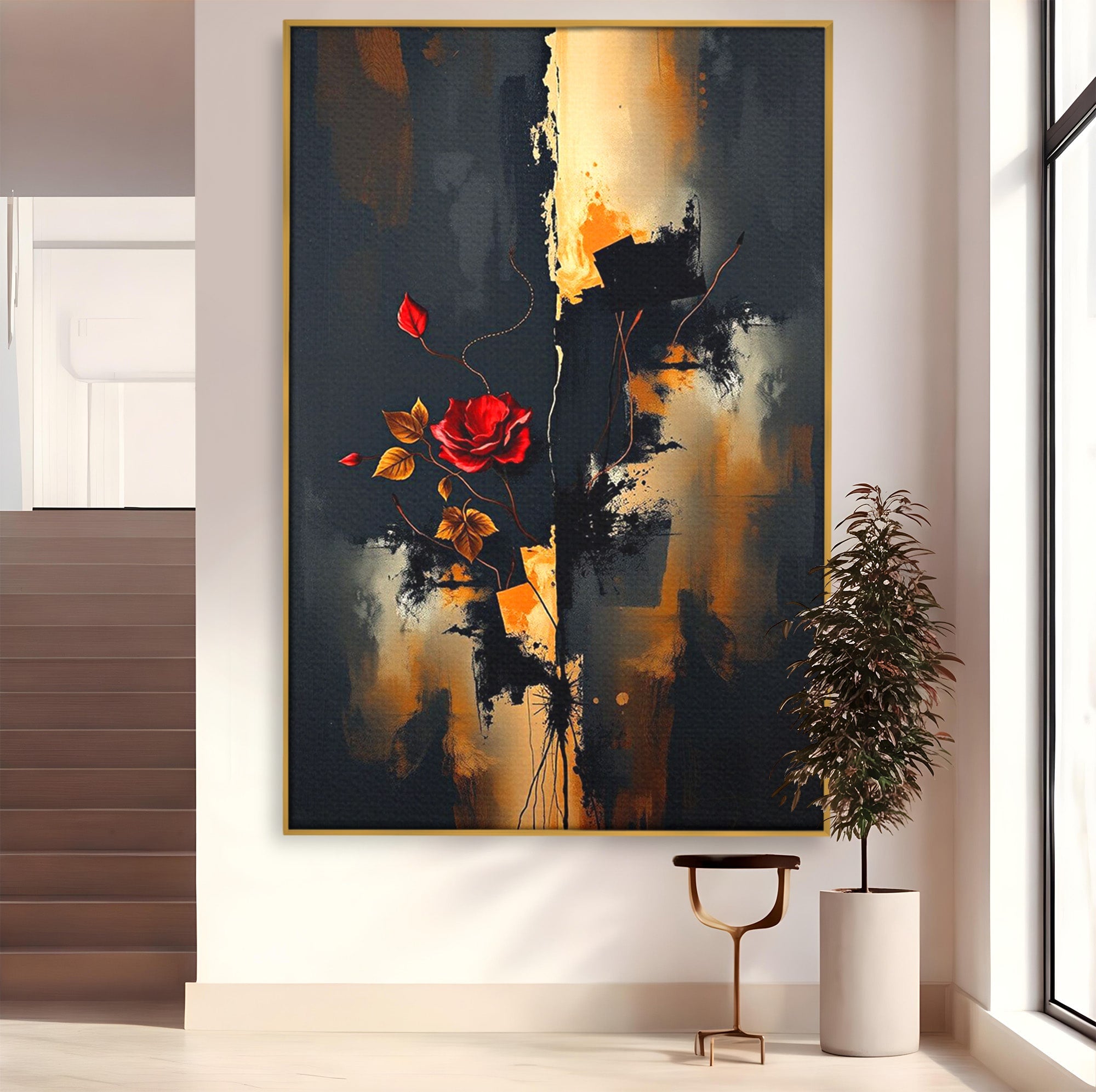 Tablou Canvas Premium LuxCanva® PI1180, Trandafirul Contrastului, Spini, Abstract, Modern, Living, Arta, Culori Vibrante