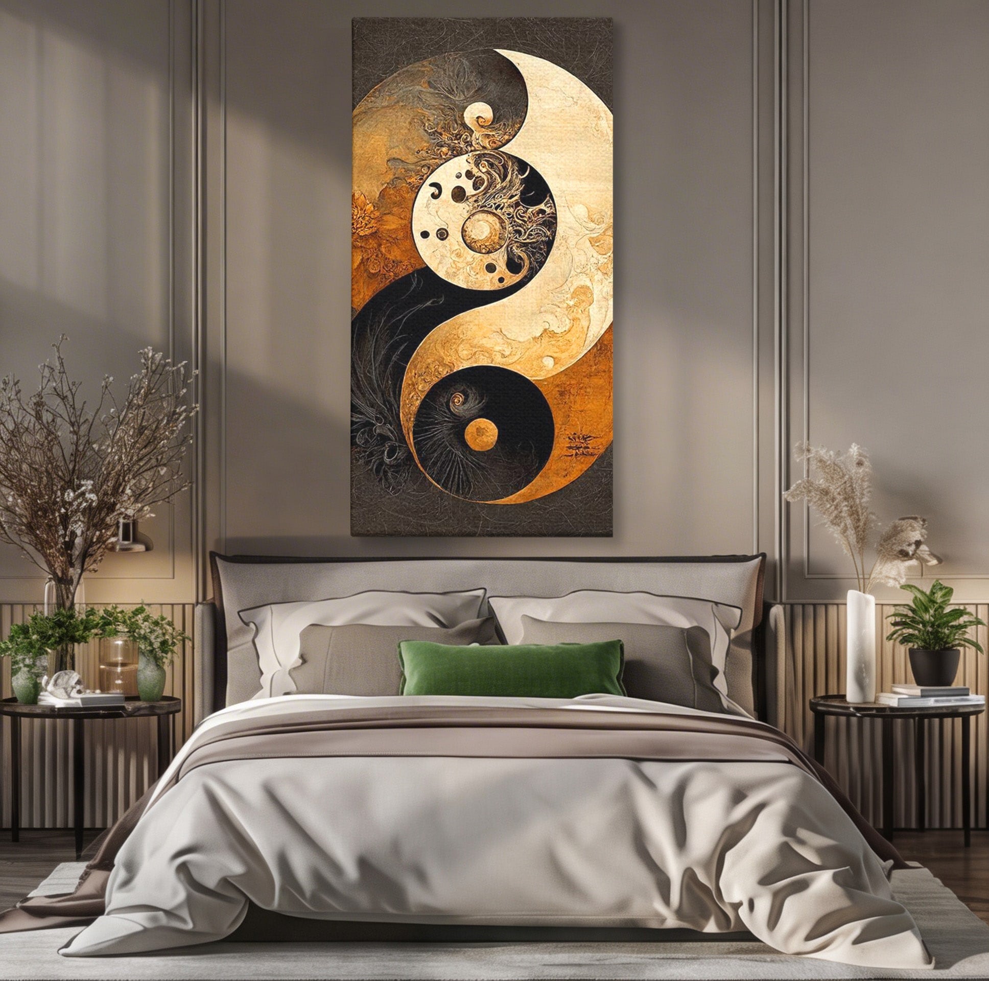 Tablou Canvas Premium LuxCanva® PI1181, Yin Si Yang, Abstract, Cercuri, Arta, Echilibru, Meditatie, Living, Birou, Culori Vibrante