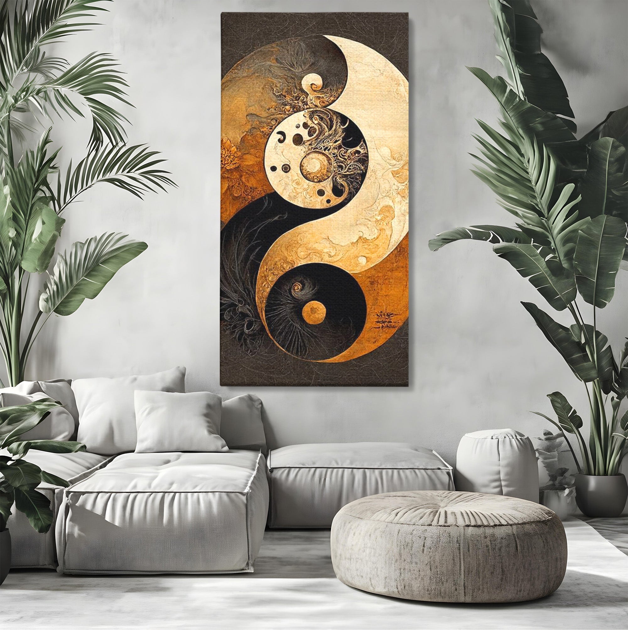 Tablou Canvas Premium LuxCanva® PI1181, Yin Si Yang, Abstract, Cercuri, Arta, Echilibru, Meditatie, Living, Birou, Culori Vibrante