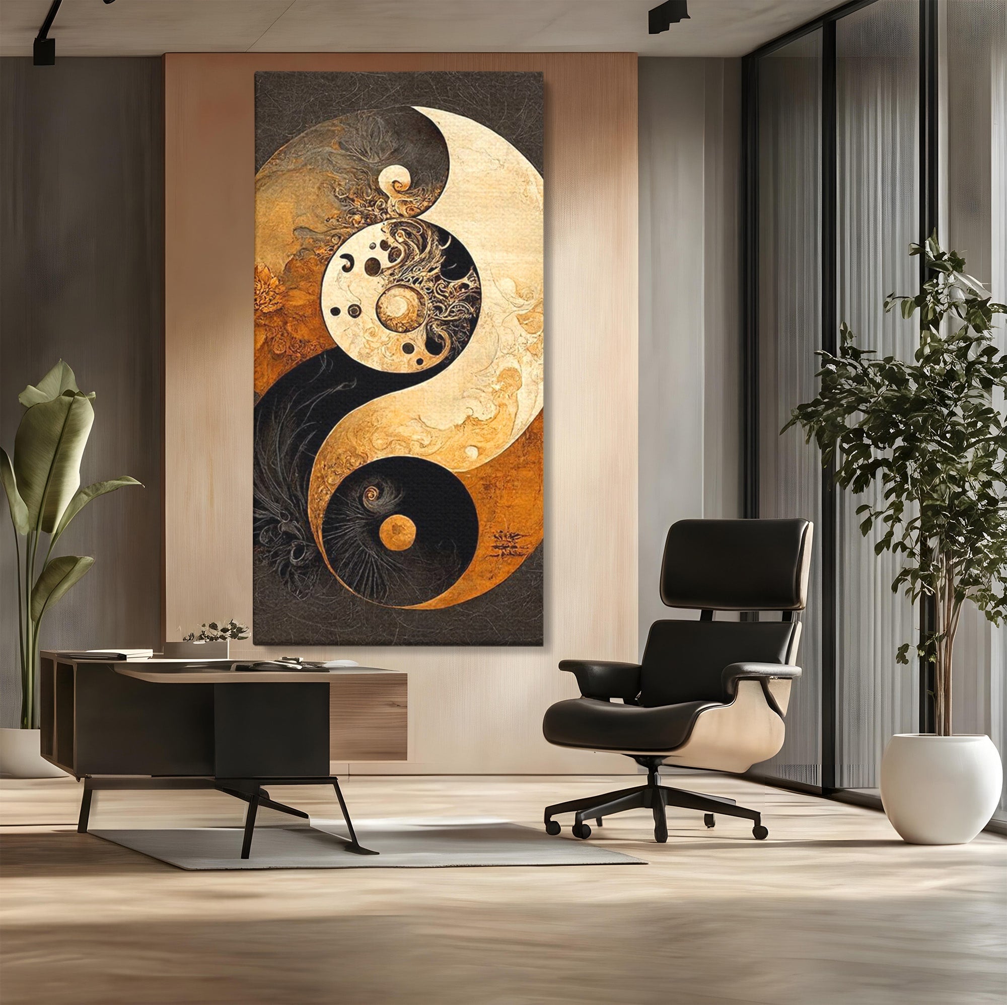 Tablou Canvas Premium LuxCanva® PI1181, Yin Si Yang, Abstract, Cercuri, Arta, Echilibru, Meditatie, Living, Birou, Culori Vibrante