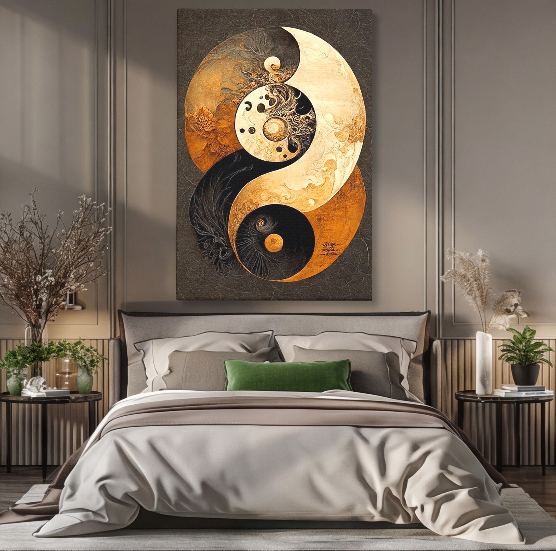 Tablou Canvas Premium LuxCanva® PI1181, Yin Si Yang, Abstract, Cercuri, Arta, Echilibru, Meditatie, Living, Birou, Culori Vibrante