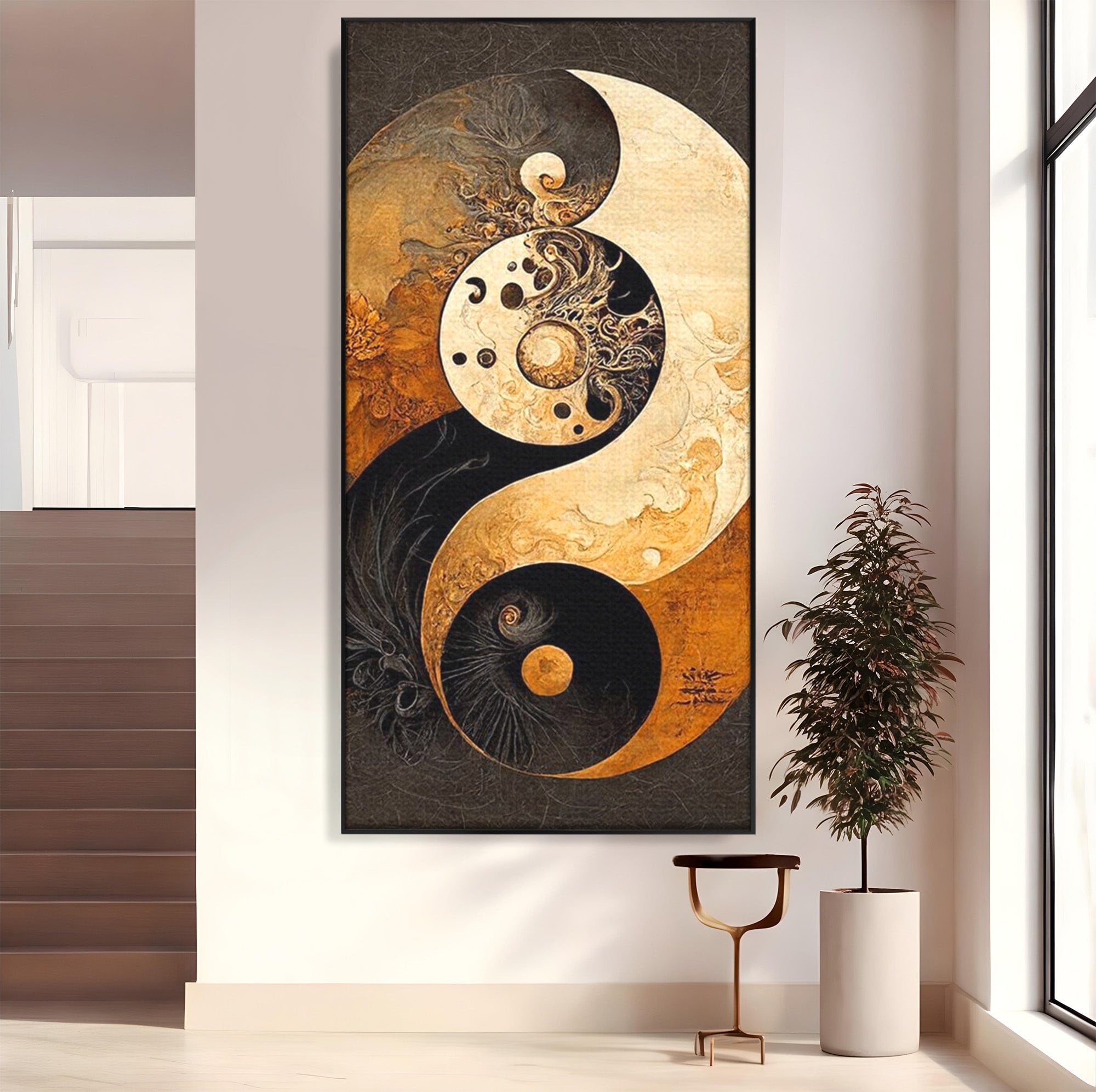 Tablou Canvas Premium LuxCanva® PI1181, Yin Si Yang, Abstract, Cercuri, Arta, Echilibru, Meditatie, Living, Birou, Culori Vibrante