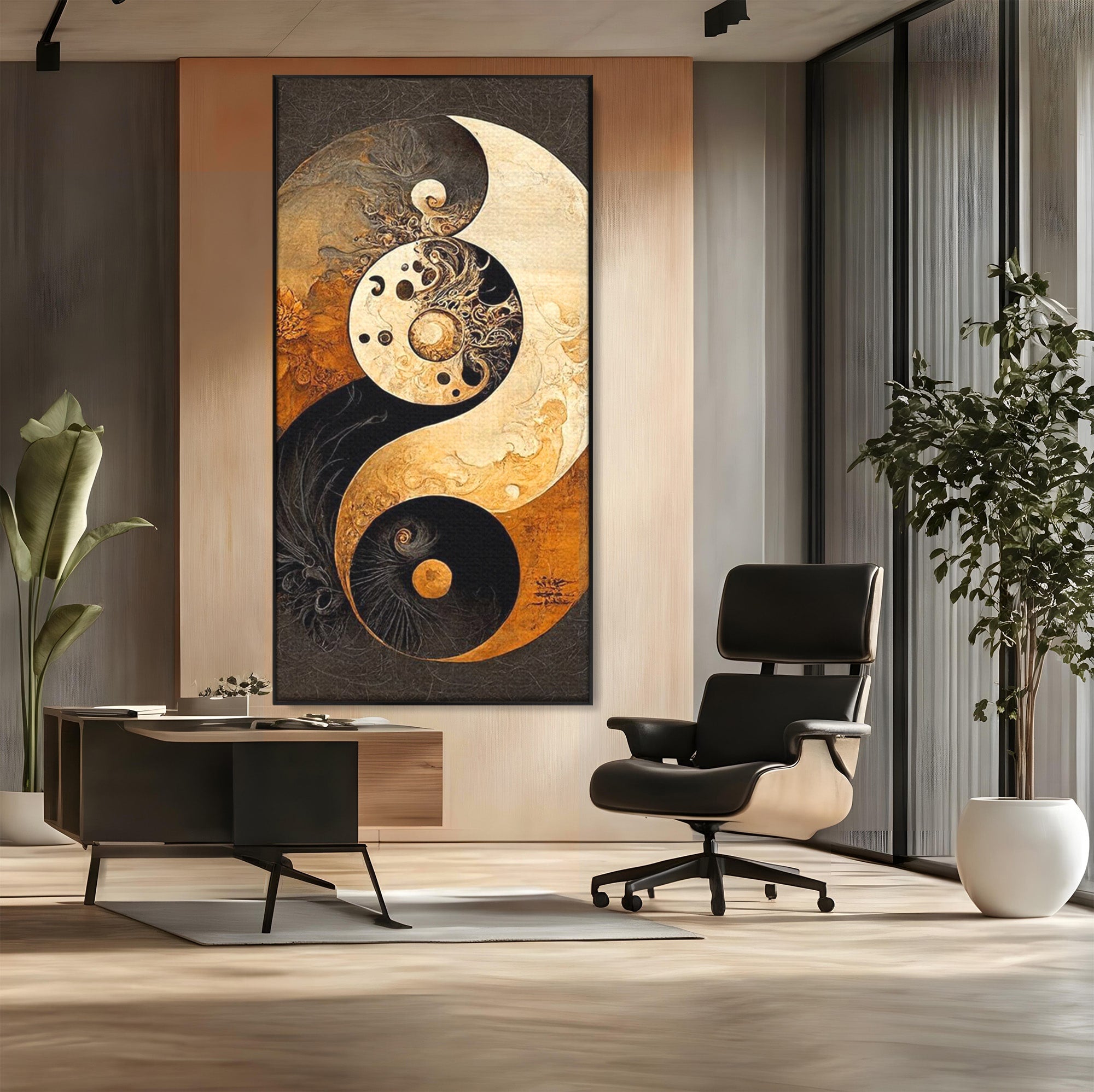 Tablou Canvas Premium LuxCanva® PI1181, Yin Si Yang, Abstract, Cercuri, Arta, Echilibru, Meditatie, Living, Birou, Culori Vibrante