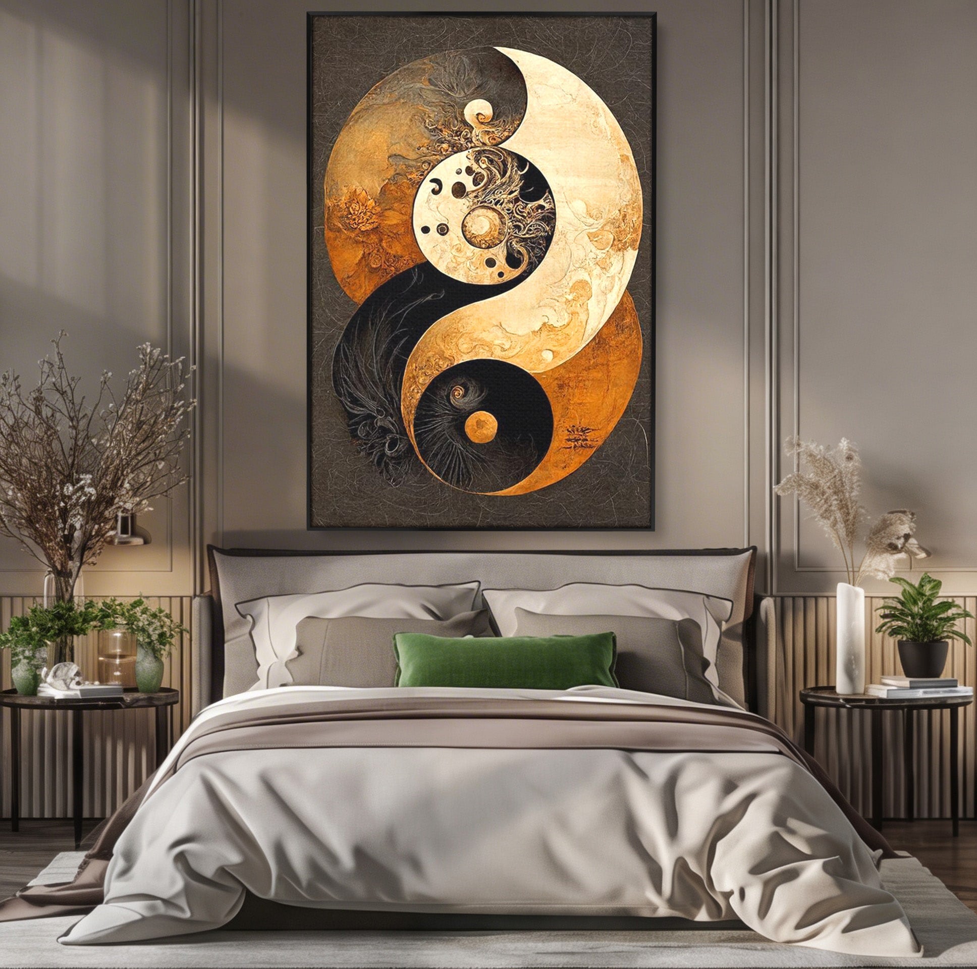 Tablou Canvas Premium LuxCanva® PI1181, Yin Si Yang, Abstract, Cercuri, Arta, Echilibru, Meditatie, Living, Birou, Culori Vibrante