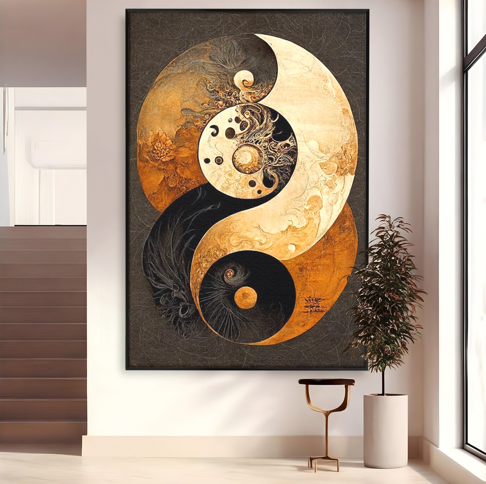 Tablou Canvas Premium LuxCanva® PI1181, Yin Si Yang, Abstract, Cercuri, Arta, Echilibru, Meditatie, Living, Birou, Culori Vibrante