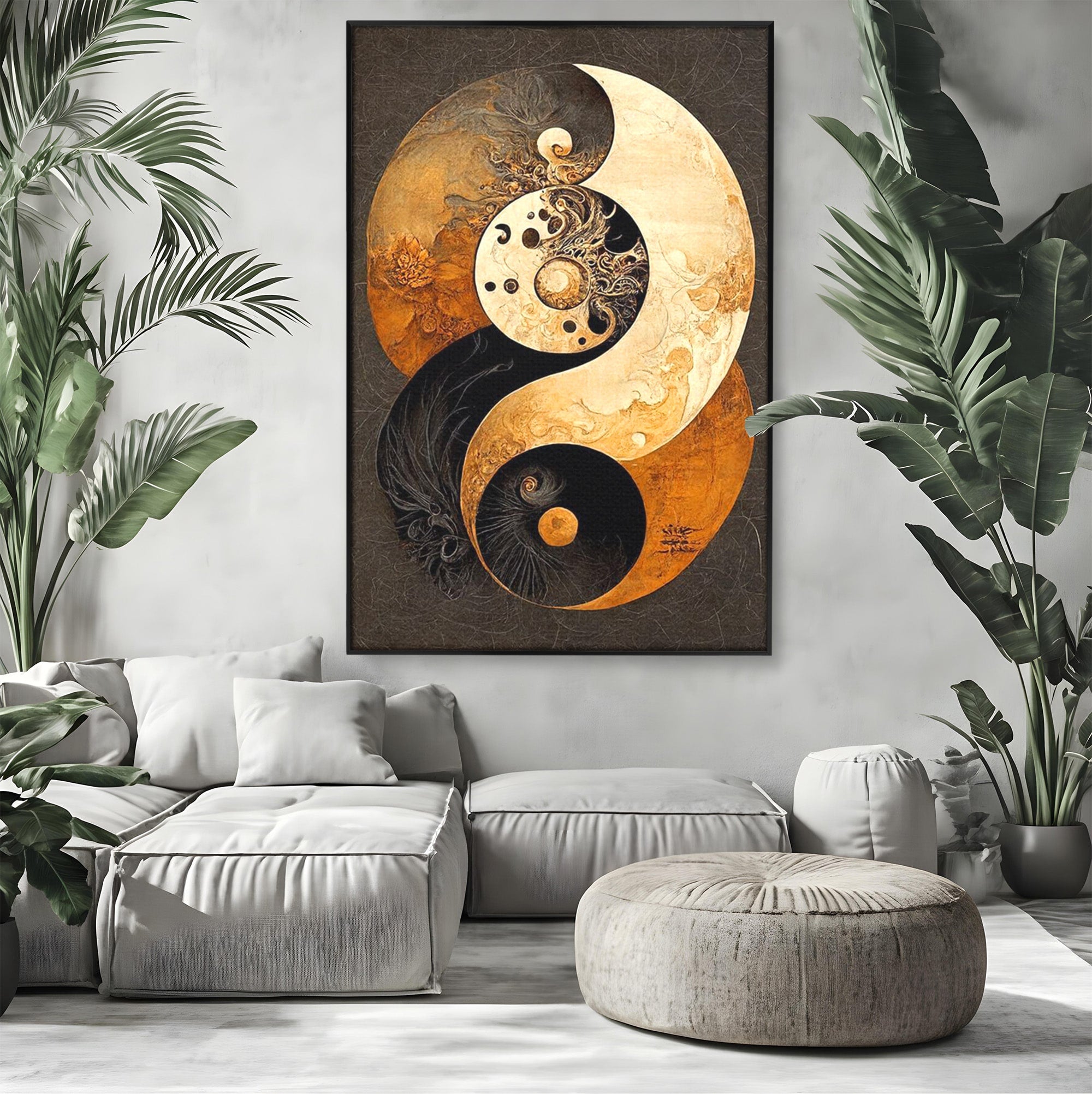 Tablou Canvas Premium LuxCanva® PI1181, Yin Si Yang, Abstract, Cercuri, Arta, Echilibru, Meditatie, Living, Birou, Culori Vibrante