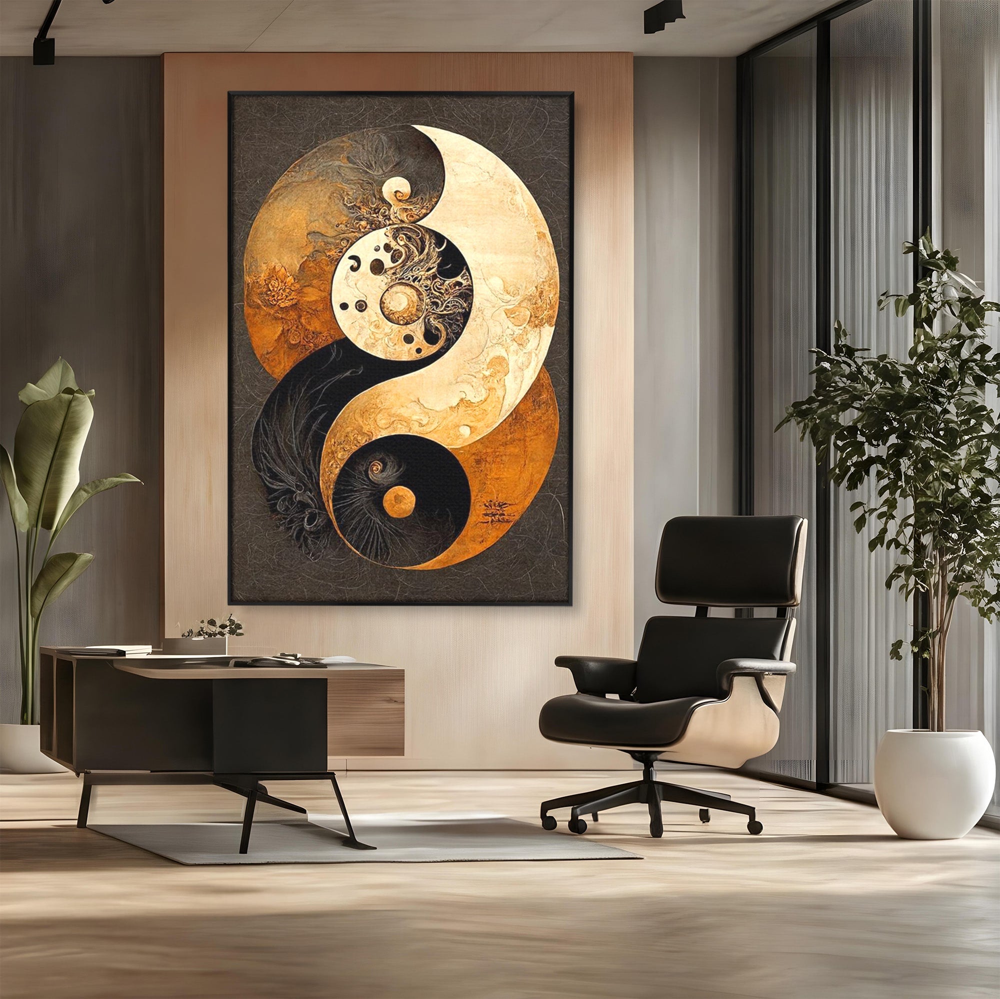 Tablou Canvas Premium LuxCanva® PI1181, Yin Si Yang, Abstract, Cercuri, Arta, Echilibru, Meditatie, Living, Birou, Culori Vibrante